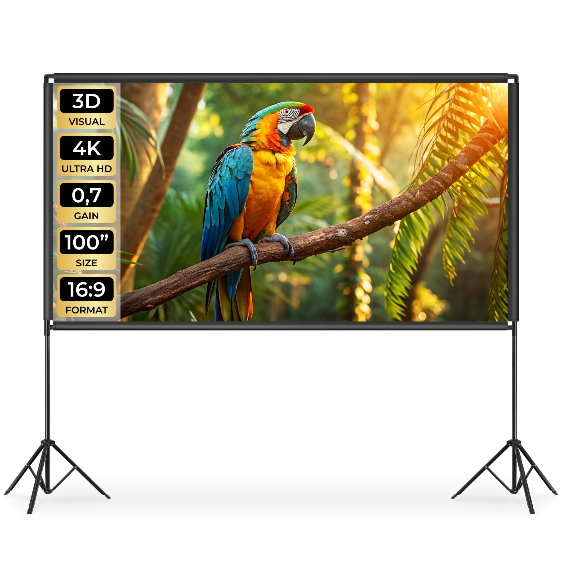 tectake® Mobile Beamer Leinwand 223x128cm, 100 Zoll, Format 16:9, 4K HD, 160° Betrachtungswinkel, Gain Faktor 0,7, Projektionsfläche, Projektionsschirm, Projektionswand, Heimkino, Outdoor, Stativ