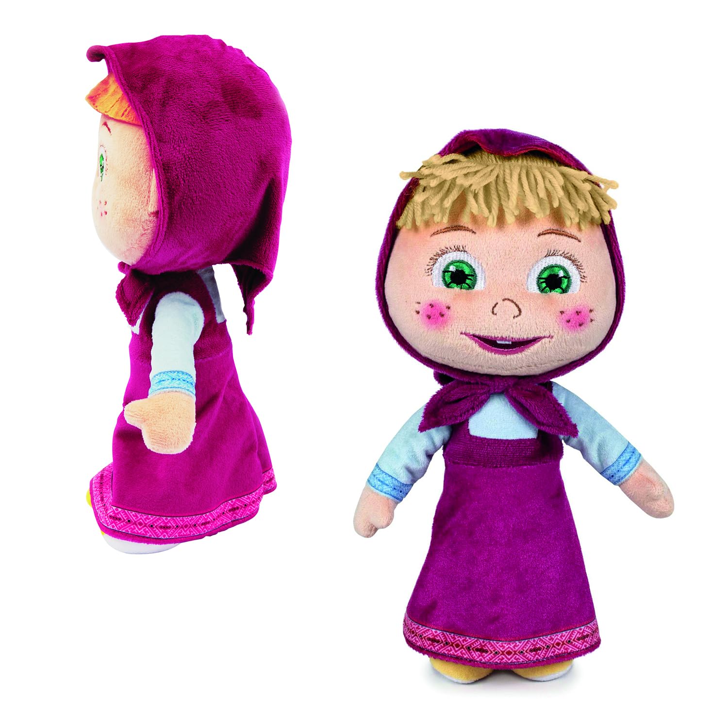 Masha and the Bear, Soft Plush Toy 20cm, Cute and Cuddly Masha Doll with Iconic Pink Scarf and Matching Dress
