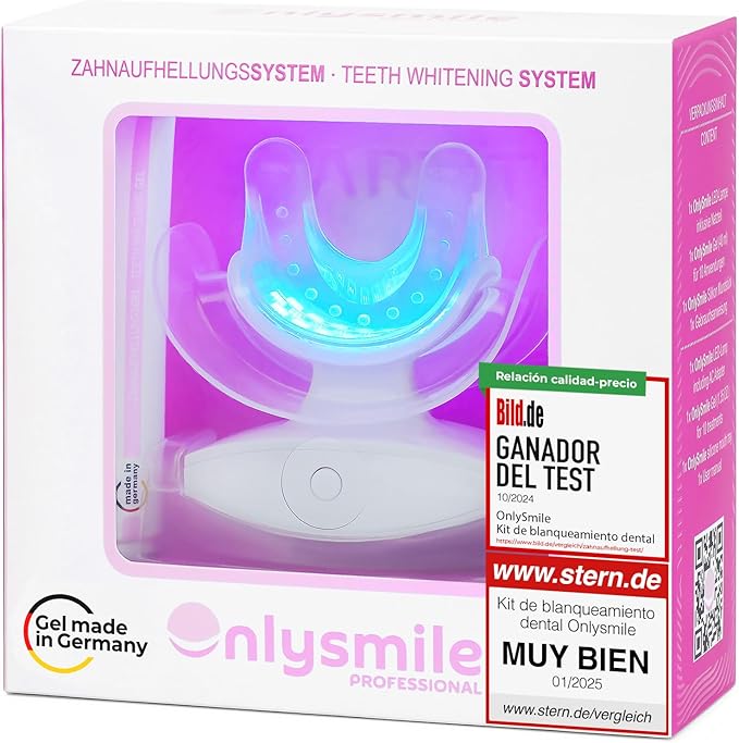 OnlySmile Kit Blanqueador Dental Profesional – Producto Favorito 2024-2025 – Blanqueamiento Dental en Casa con Gel y Luz LED – Dientes Blancos 9 Tonalidades en 5 Días – Teeth Whitening Kit, Vegan