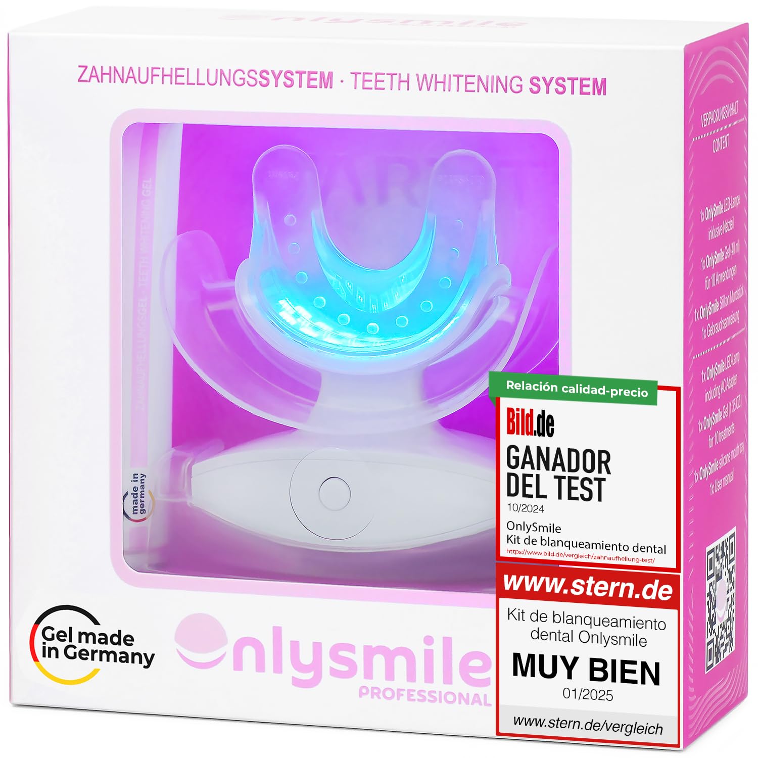 OnlySmile Kit Blanqueador Dental Profesional – Producto Favorito 2024-​2025 – Blanqueamiento Dental en Casa con Gel y Luz LED – Dientes Blancos 9 Tonalidades en 5 Días – Teeth Whitening Kit, Vegan