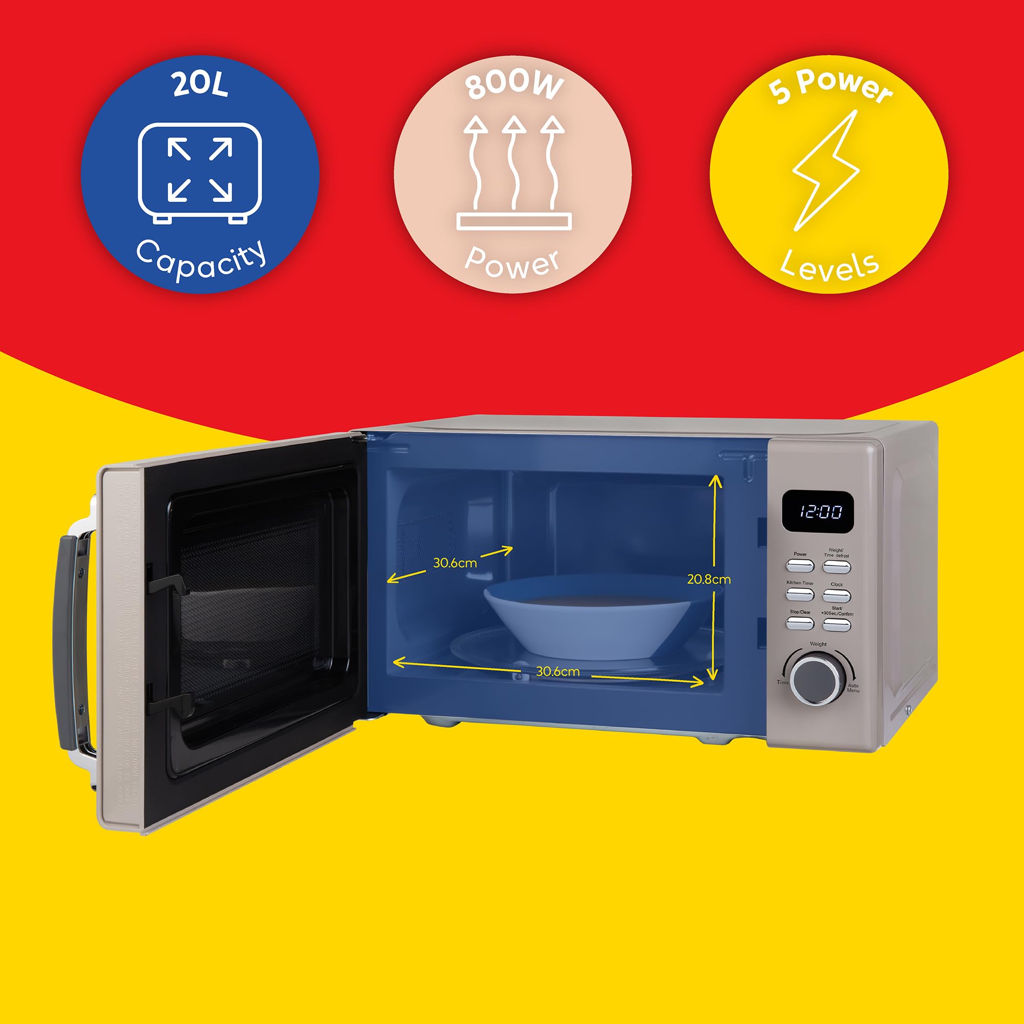 Russell Hobbs Mocha Digital Microwave STYLEVIA, 20 Litre 800W with 5 Power Levels, Mirror Finish, 8 Auto Cook Settings, Defrost & Reheat Function, Clock & Timer RHM2026MC — view 12