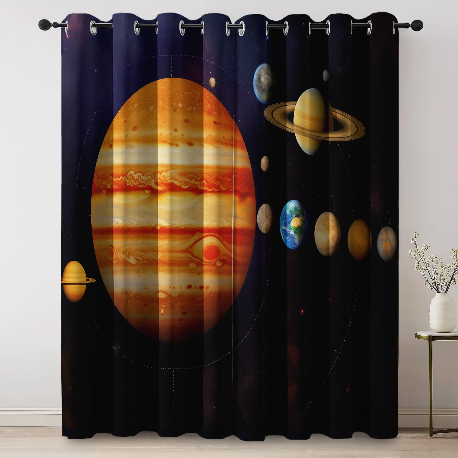 Tenda oscurante 117 x 183 cm (2 pannelli) Fotografia Universo Sistema Solare Stampati, Tenda Termica Isolante Anti Calore Tenda Opaca con Occhielli Isolanti Anti UV Camera Soggiorno, Arancione Nero
