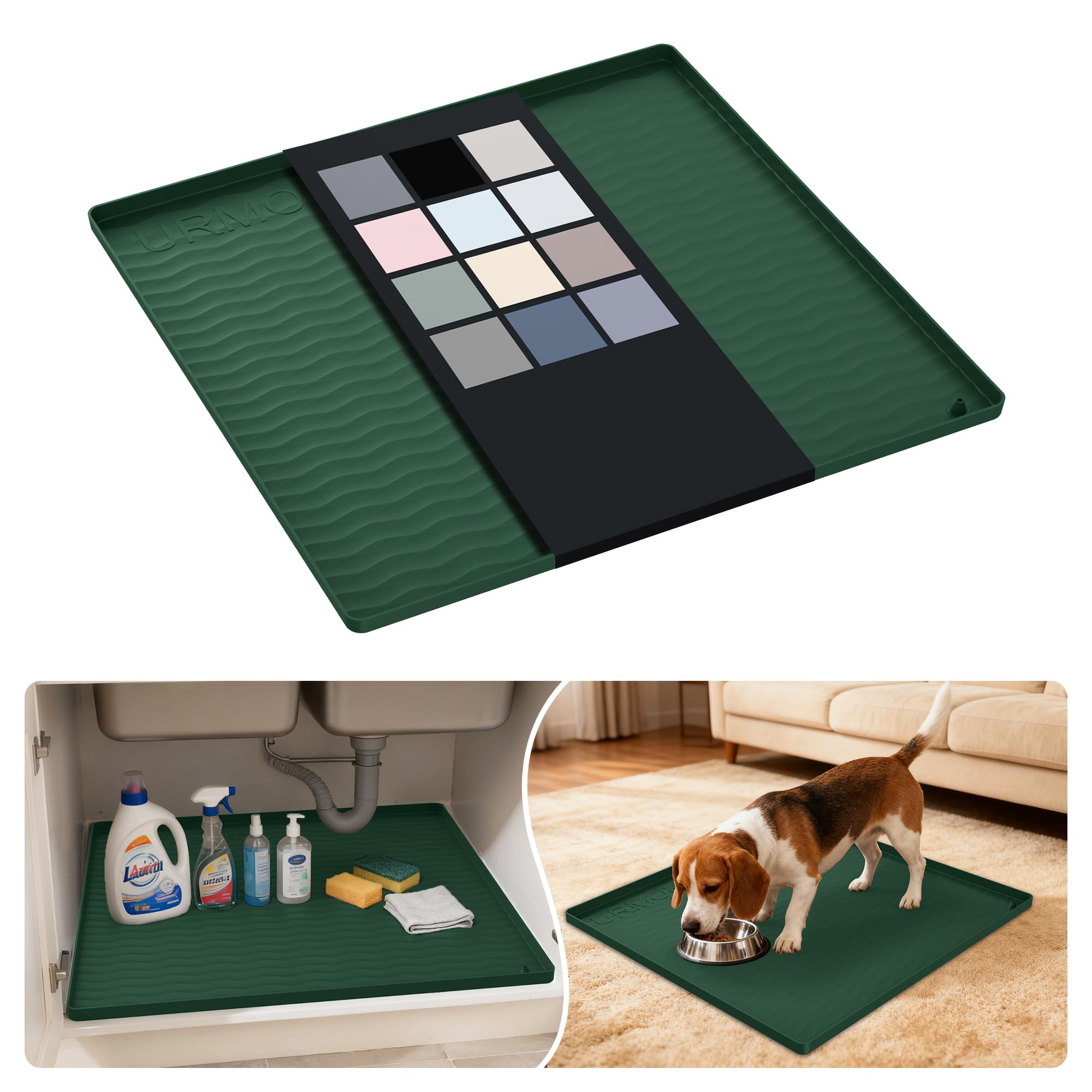 URMONA Waterproof Silicone Under Sink Mat, 22 x 22 in, Flexible Shelf Liner