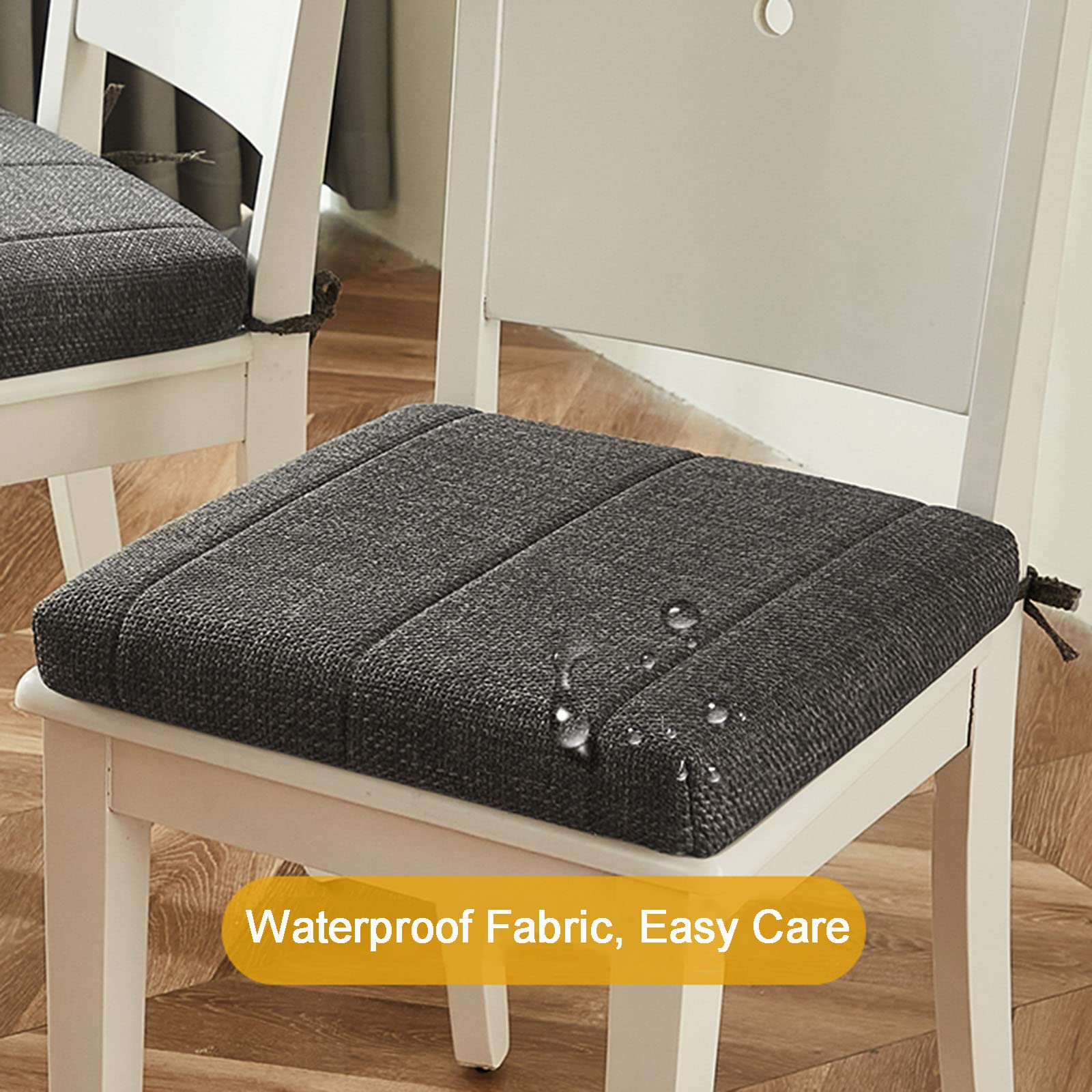 Set 4 Cuscini Quadrati Per Sedie Da Esterno, Grigio Scuro, 47x40x7,6 Cm, Impermeabili E Con Laccetti Per Fissaggio