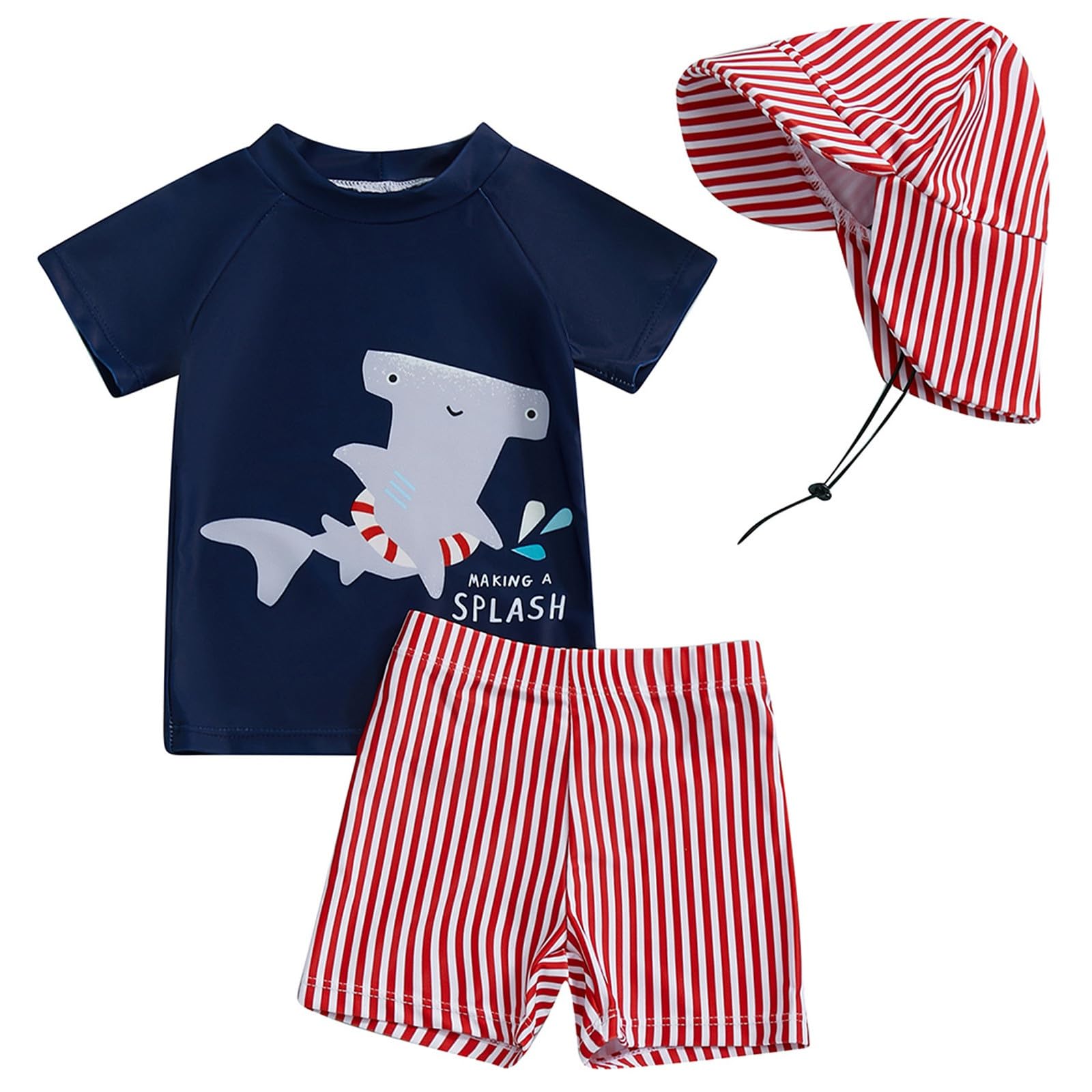 Maillot De Bain Une Pièce avec Chapeau Et Short pour Garçons 3 À 12 Ans Bébé Soleil Vêtement Manches Longues Garçon Slip Swimsuit Trunk and Rashguard Set