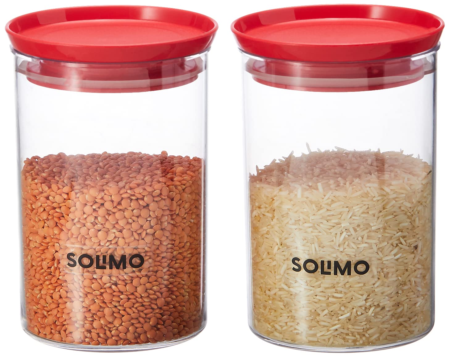 Amazon Brand - Solimo Plastic Storage Jar and Container Set I Air Tight & BPA Free Containers For Kitchen Storage Set I Grocery Kitchen Container Set I Multipurpose Jar, 900 Ml Each, Set 2, Red