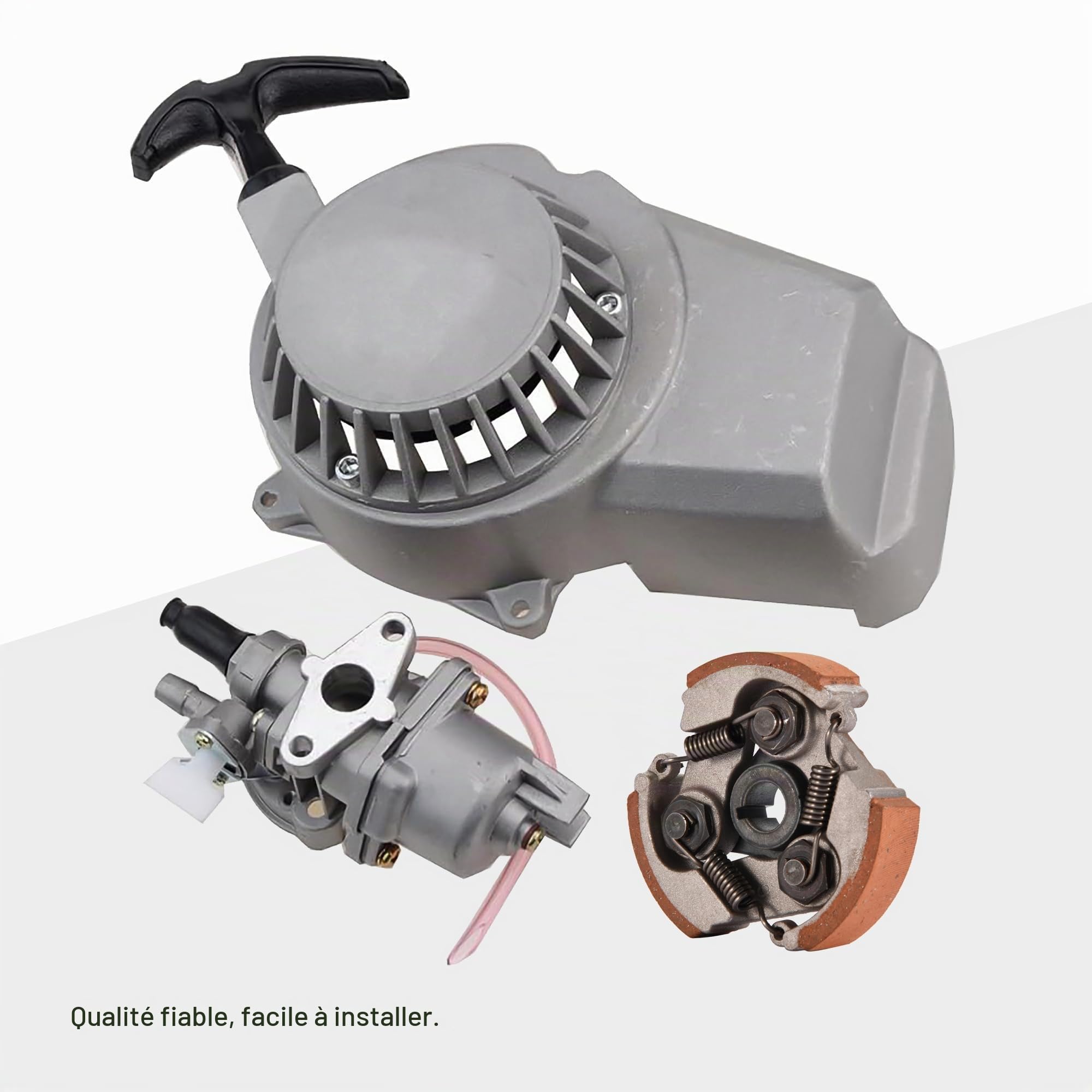 GOOFIT 13mm carburateur avec Corde démarrage Tirez Démarreur Lanceur et raccord 2 Temps Embrayage et Accessoires Remplacement pour 47CC 49cc Pocket Bike ATV Quad Go Kart