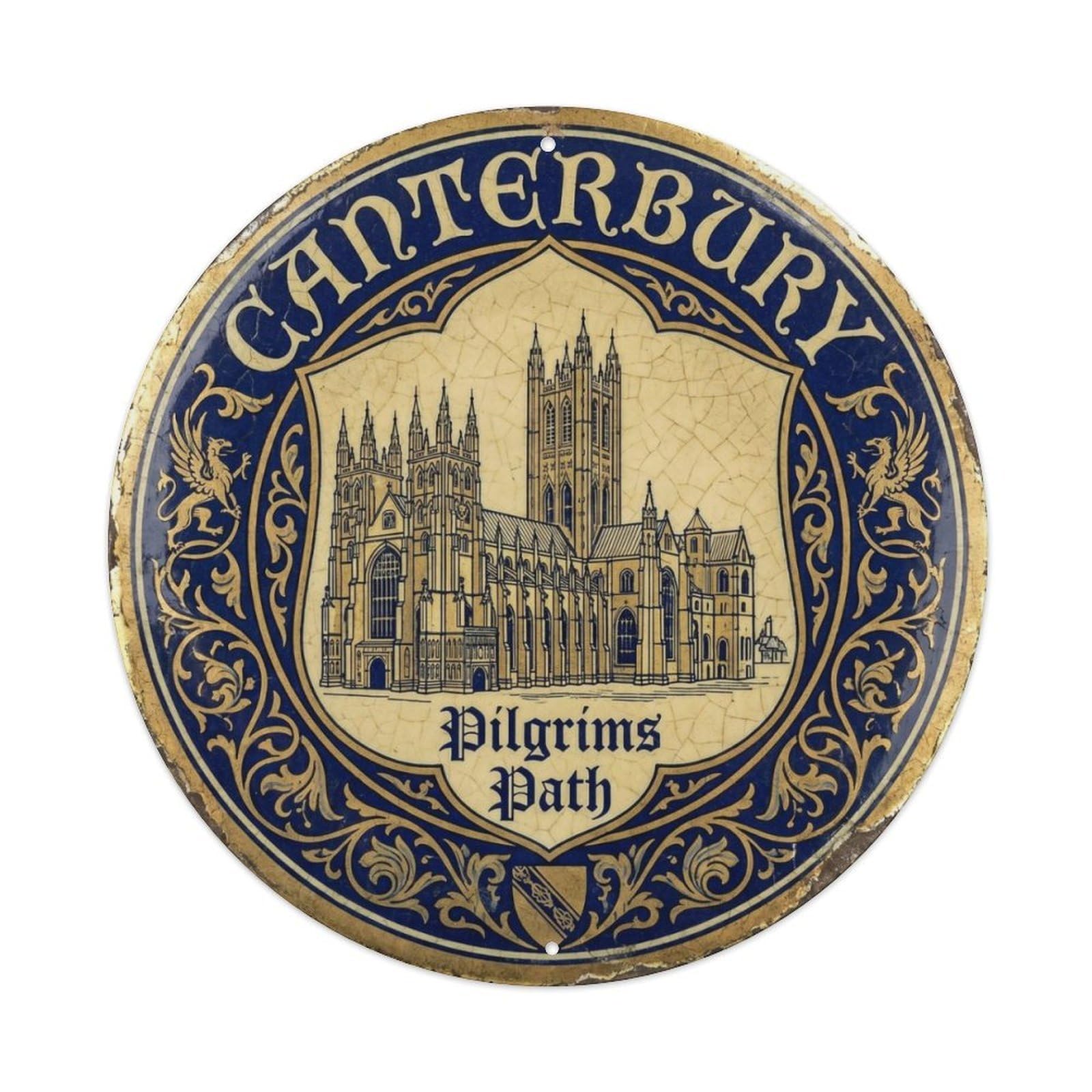 Cathedral Sacred Sanctuary Pilgrimage Metal Tin Sign Plaque Wall Decor for Cafe, Club Bar, Office, Home Garden Round Metal Poster 8x8Inch