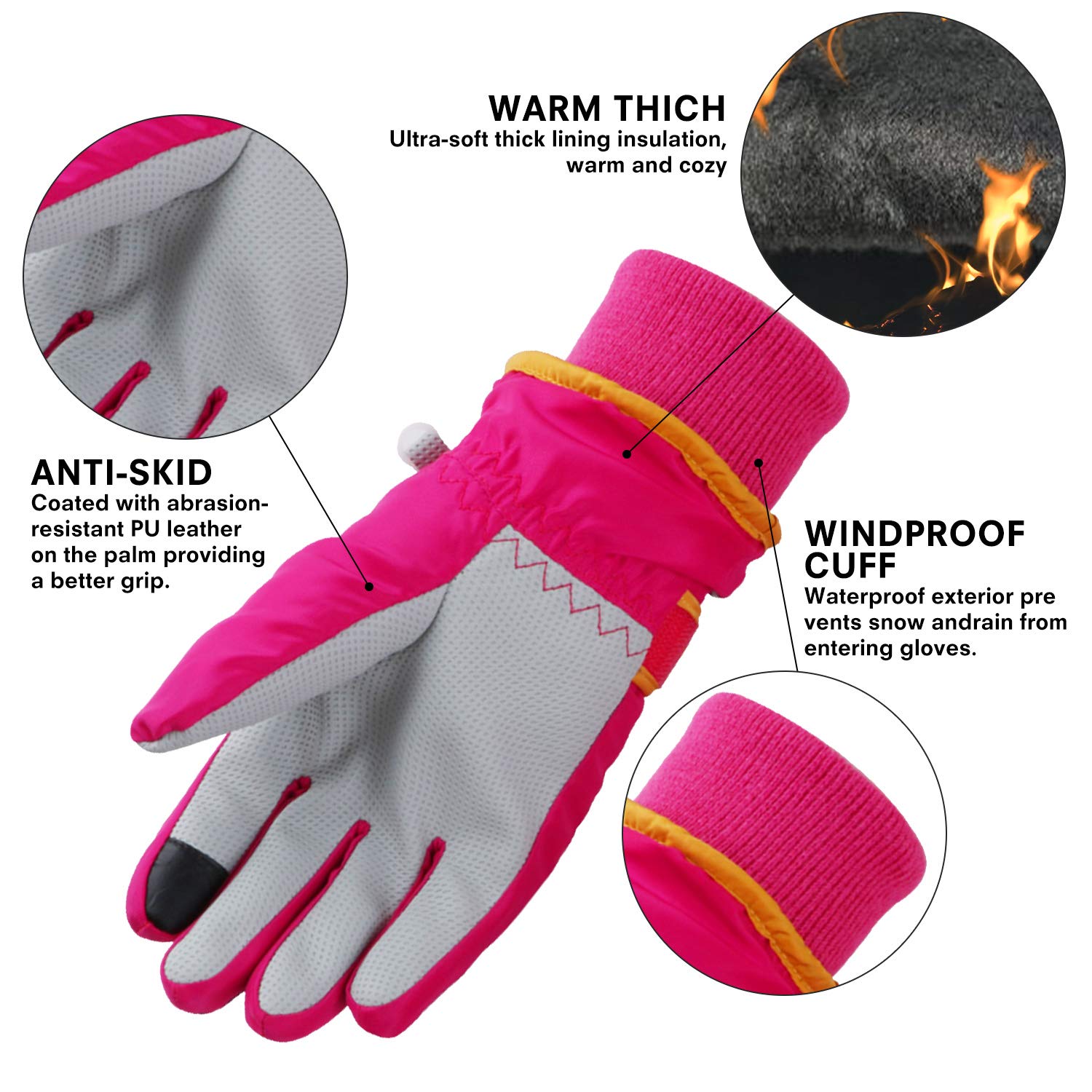 Guantes de esquí para niños y mujeres, impermeables, cálidos, térmicos, para esquí y snowboard - - S (niño 3-5 años)