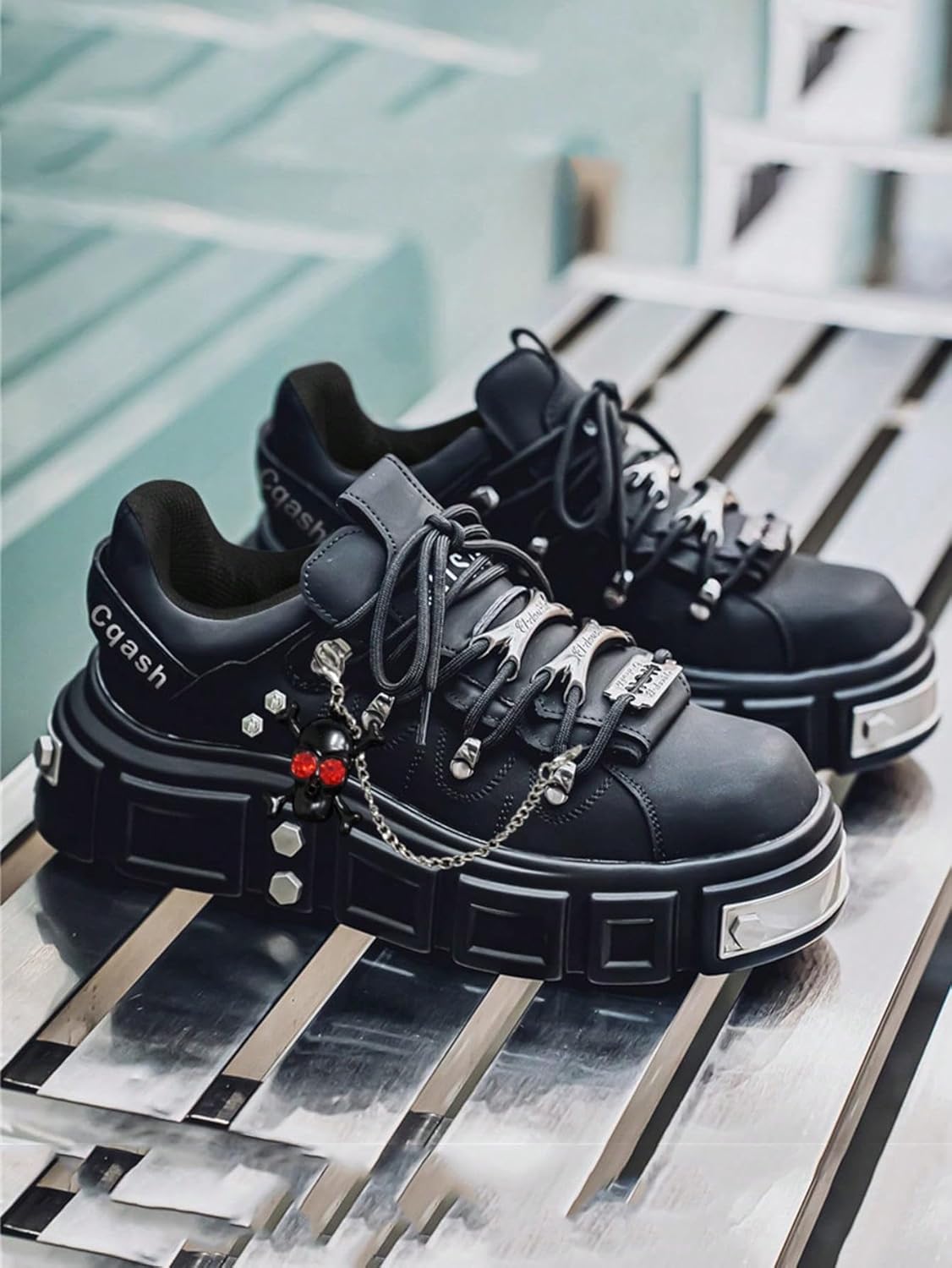 Faux Leather Y2K Punk Studded Platform Sneakers for Women Thick Sole Casual Streetwear Shoes with 2.75 Inch Lift for Night Out Concert Fashion Looks - Image 4
