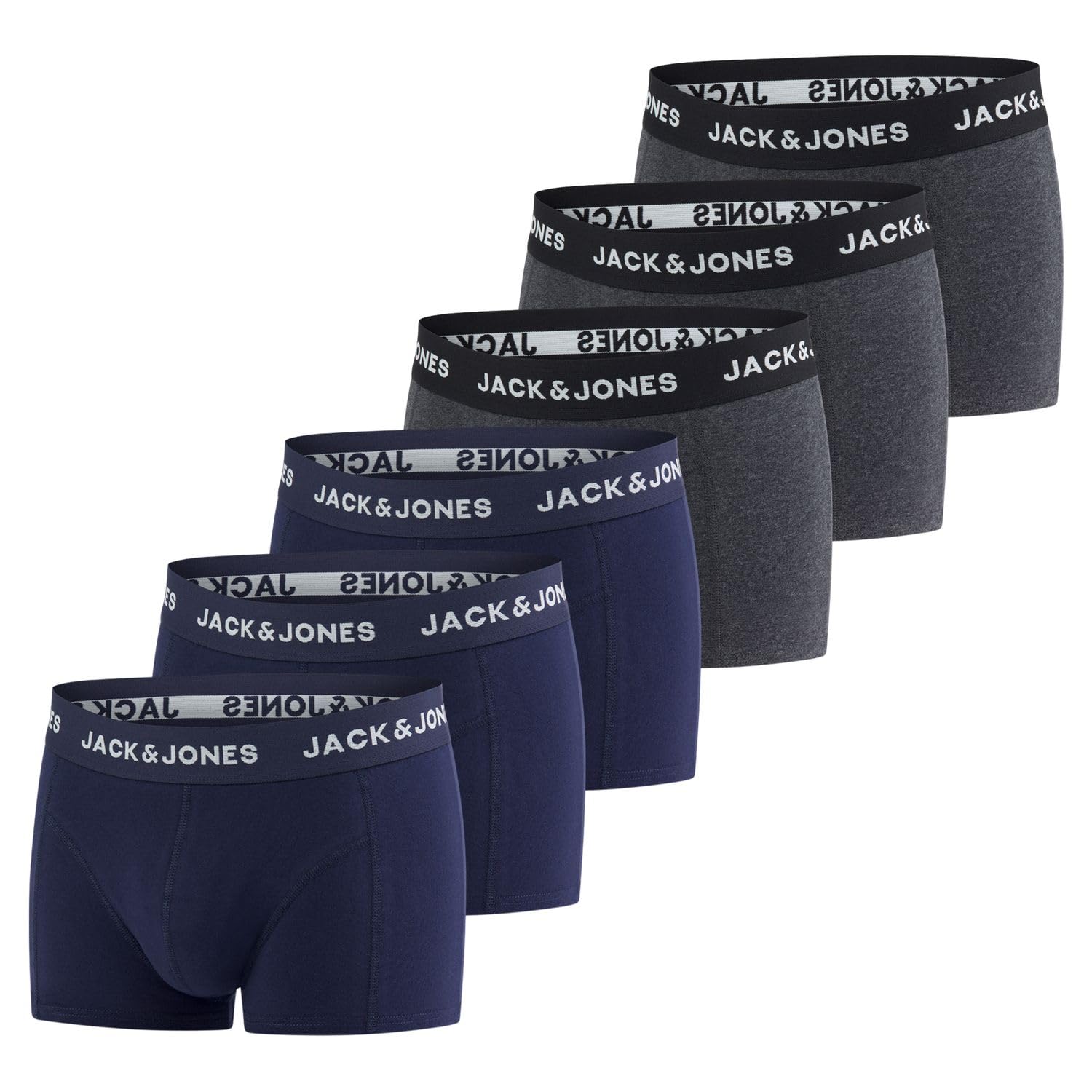 JACK & JONES Boxershorts Herren 6er Pack Basic Trunks Boxer Stretch Unterhosen Unterwäsche Retroshorts Set Baumwolle Schwarz Rot Grün Blau Grau S M L XL XXL 3XL 4XL 5XL 6XL 7XL 8XL