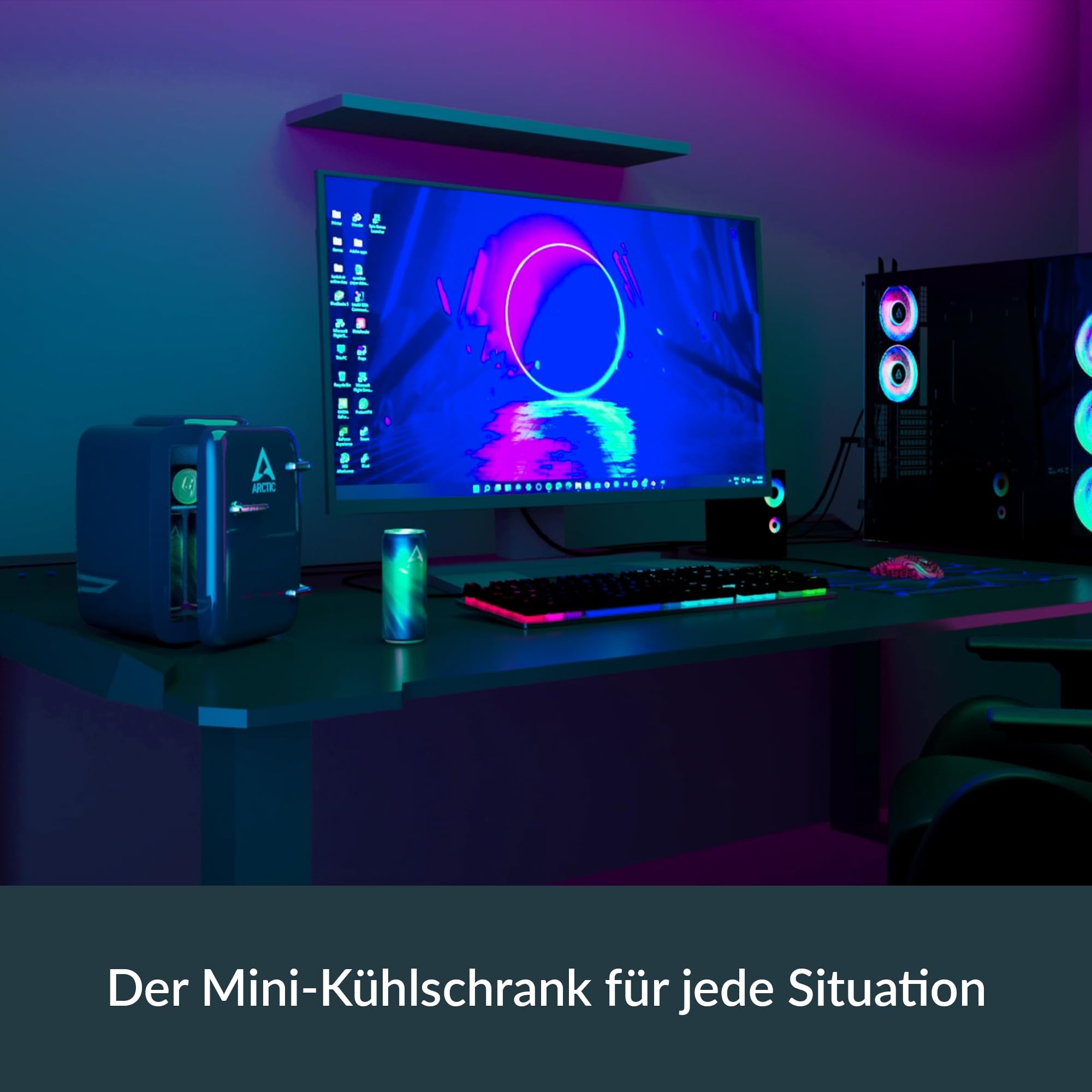 ARCTIC Fridge - Mini-Kühlschrank 4L für Getränke & Kosmetik, mit Kühl- & Heizfunktion, 12 V DC & 220 V AC, ideal für Auto, Büro, Camping & Reisen, EU-Stecker - Blau