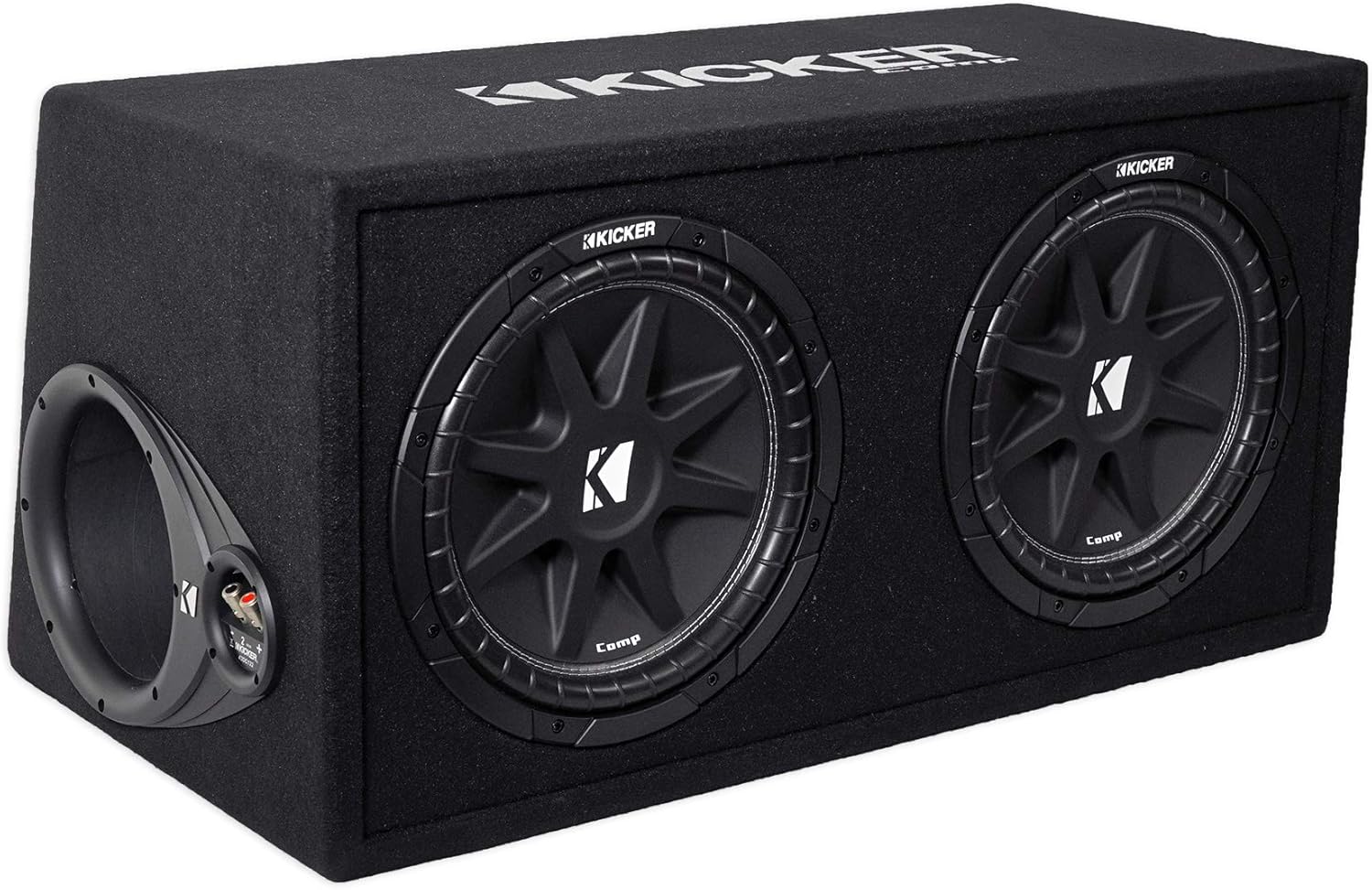 Kicker 43DC122 Comp Dual 12" Subwoofers in Vented Sub Box Enclosure, 2-Ohm Bundle with Rockville dB11 1400W Peak Mono 2-Ohm Car Amp and Bass Remote and RWK81 8 Gauge Amp Installation Kit