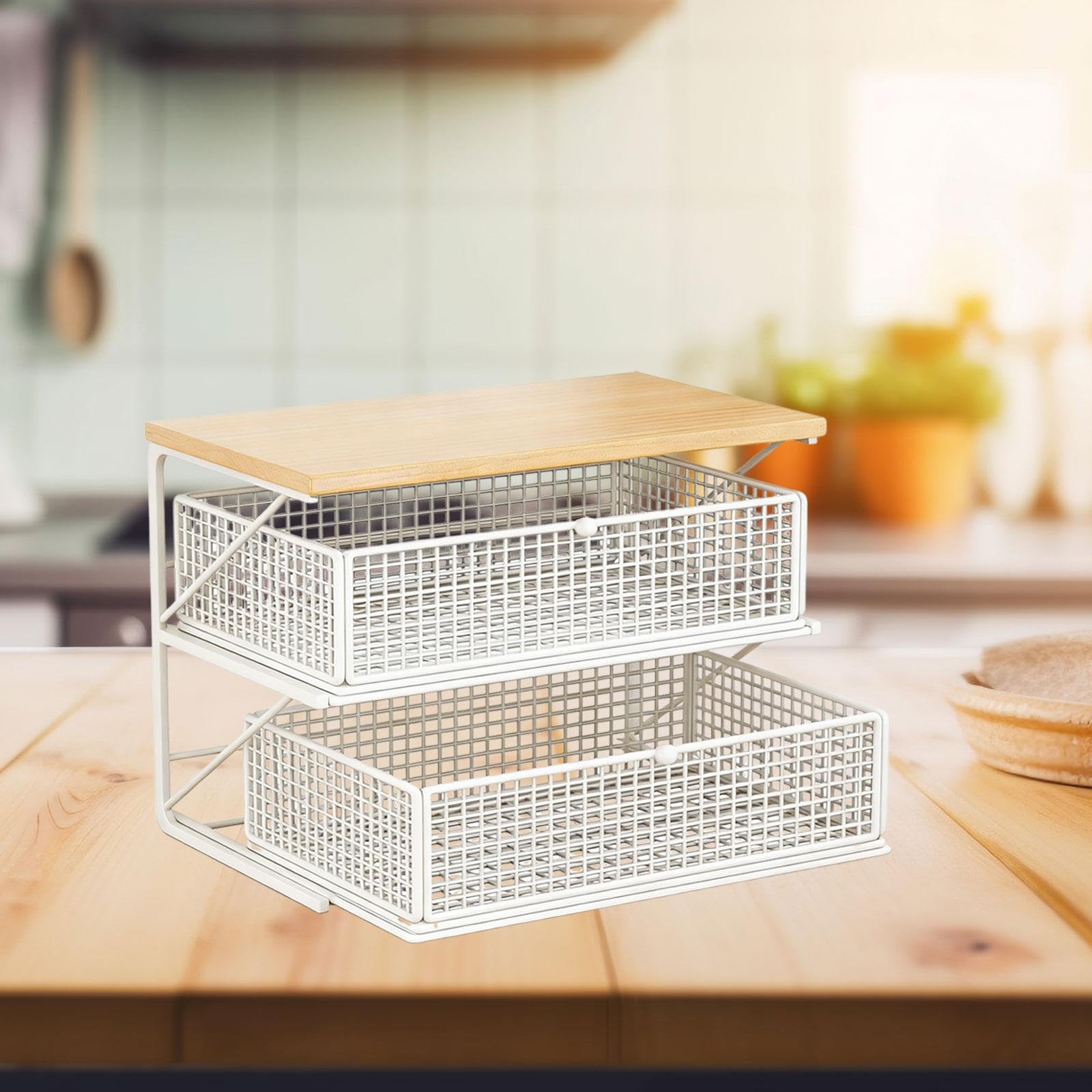 Kaffeeregal, Küchenorganizer mit Schublade, Ablagefach, Ideal für Büro, Tisch, Wohnzimmer Oder Küche, White S