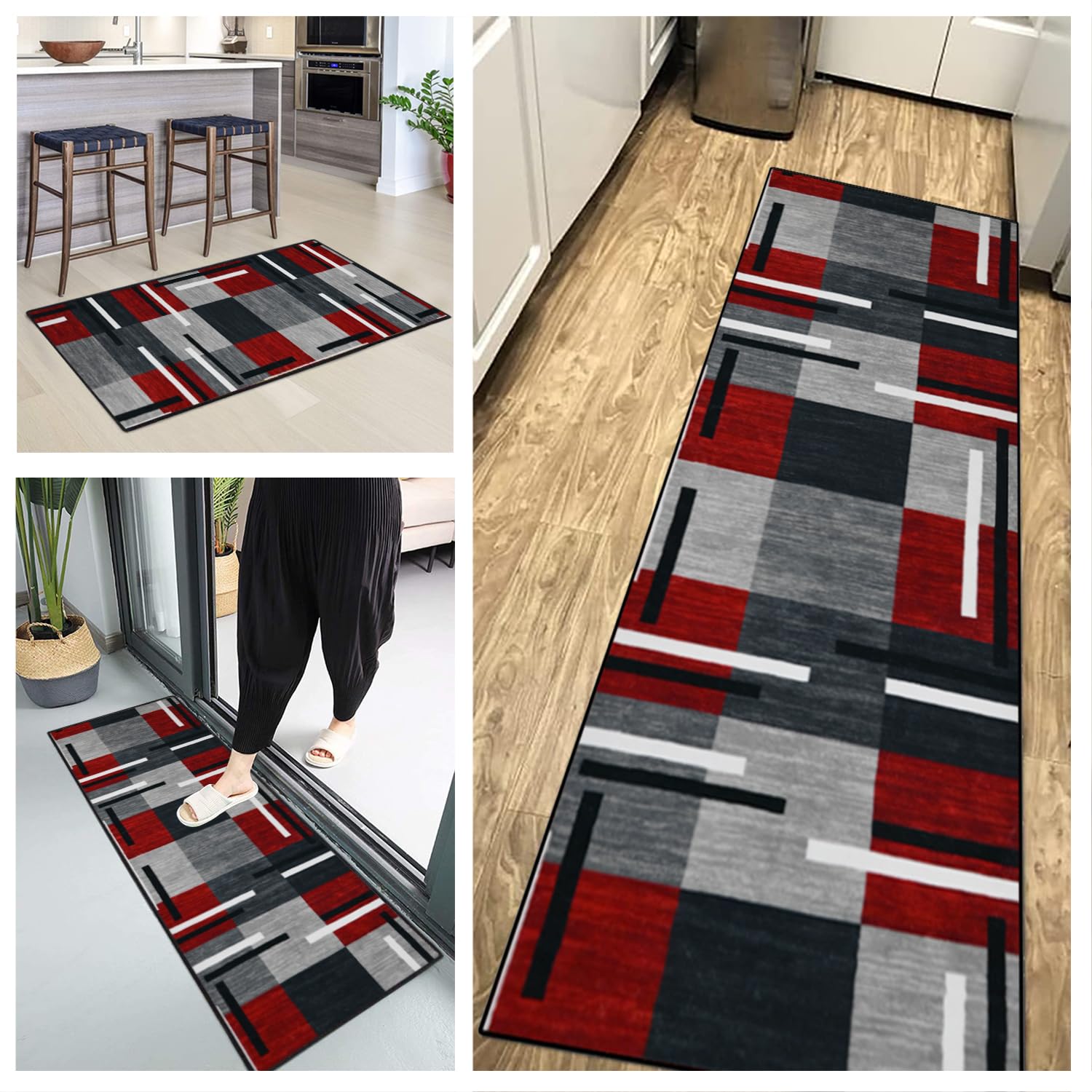 Tapis Cuisine Lavable en Machine, Tapis de Couloir Antidérapant, Tapis Salle De Bain Poil Court Doux, Tapis Entree Interieur Motifs Géométriques 60x200cm