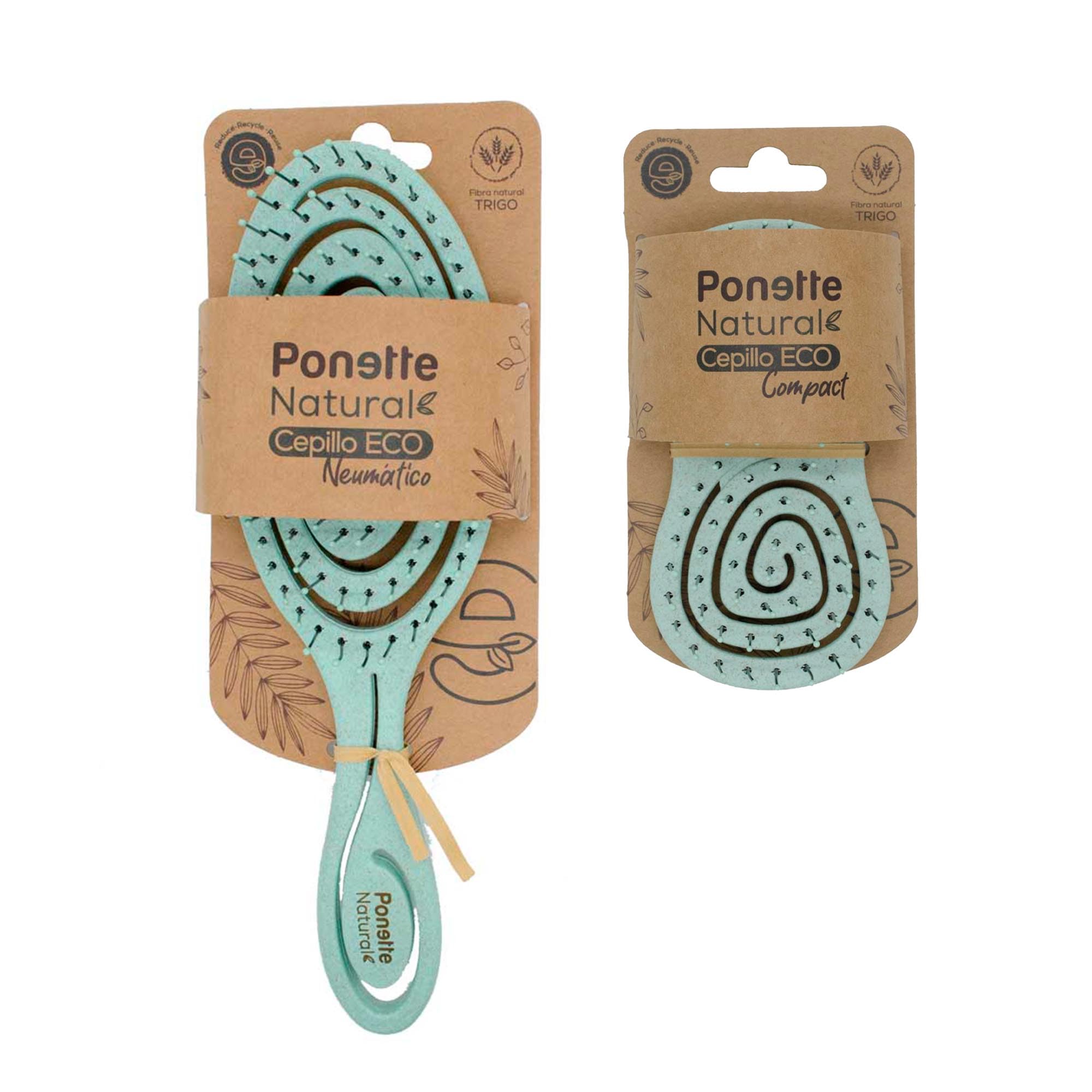 PONETTE Natural Eco Haarbürsten Set – Entwirrend, Aus Weizenfaser, 2-teilig Mit Reisebürste – Rosa, 100% Recycelbar
