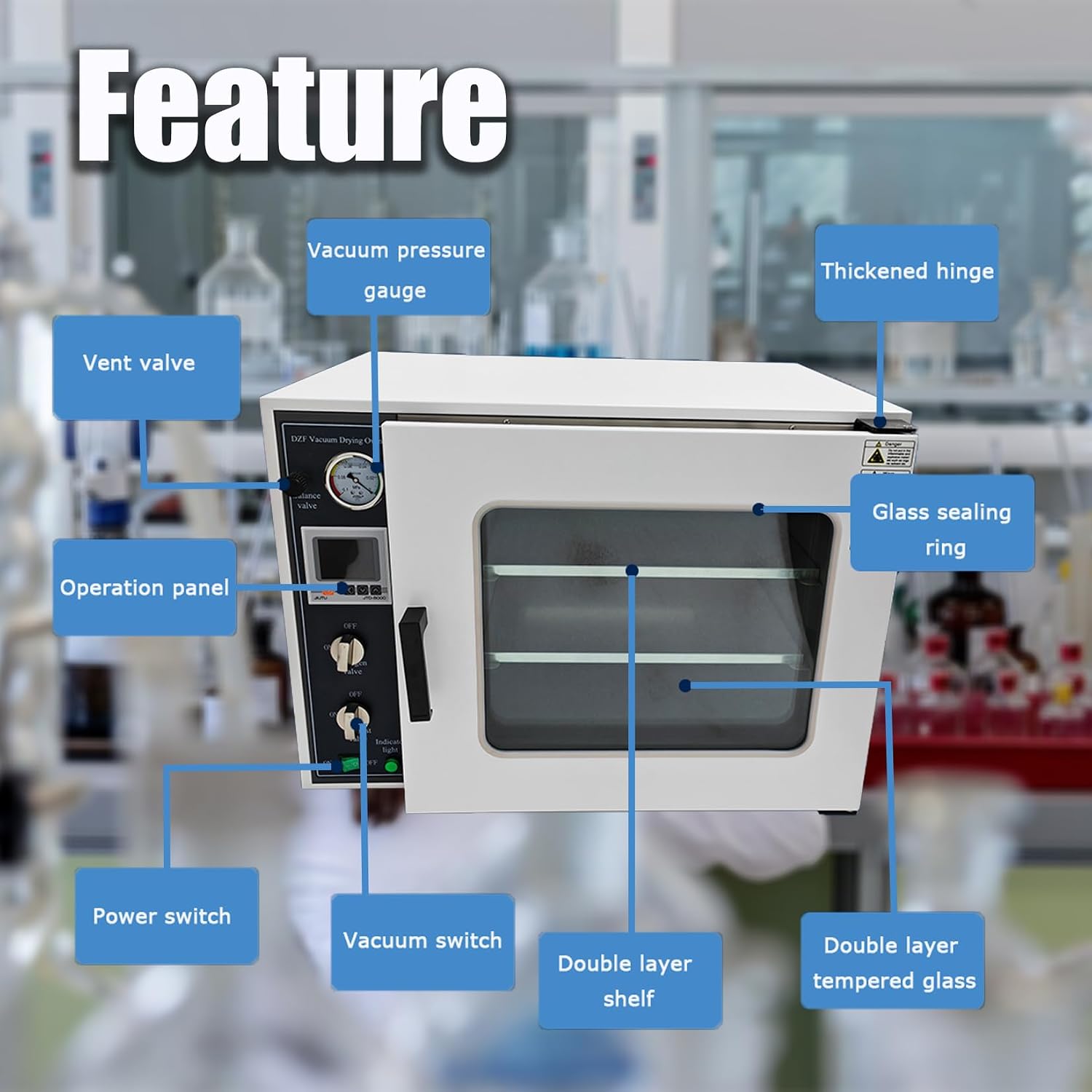 1.9 Cu ft Lab Digital Vacuum Drying Oven (with Nitrogen Inlet Installed) Anti-oxidation Heat Treatment Drying Cabinet RT+10~250℃ 1.4KW 110V