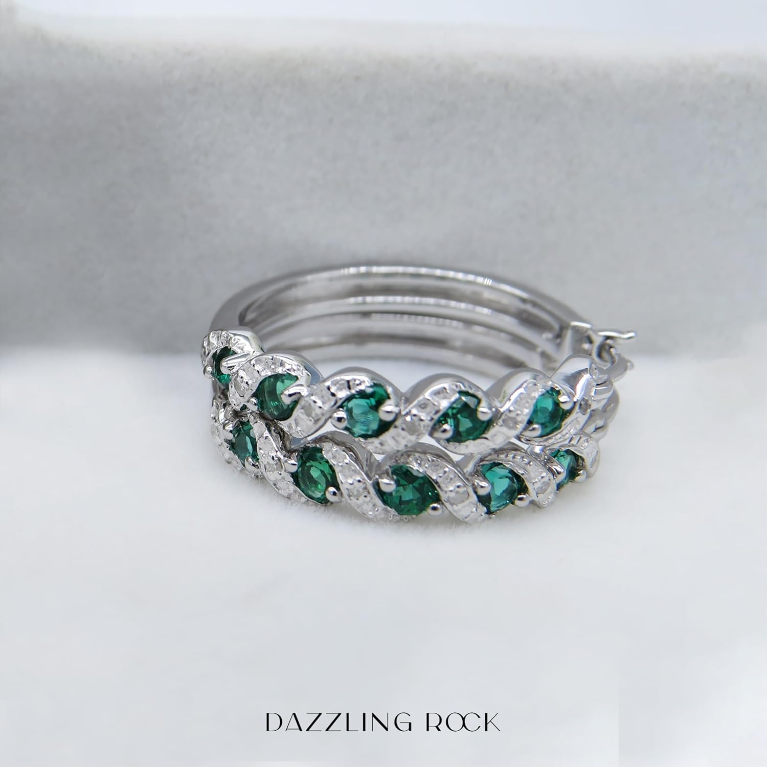 Dazzlingrock Collection Round Lab Created Gemstone & White Natural Diamond 5 Stone Swirl Hinged Post Hoop Earrings for Women in 925 Sterling Silver