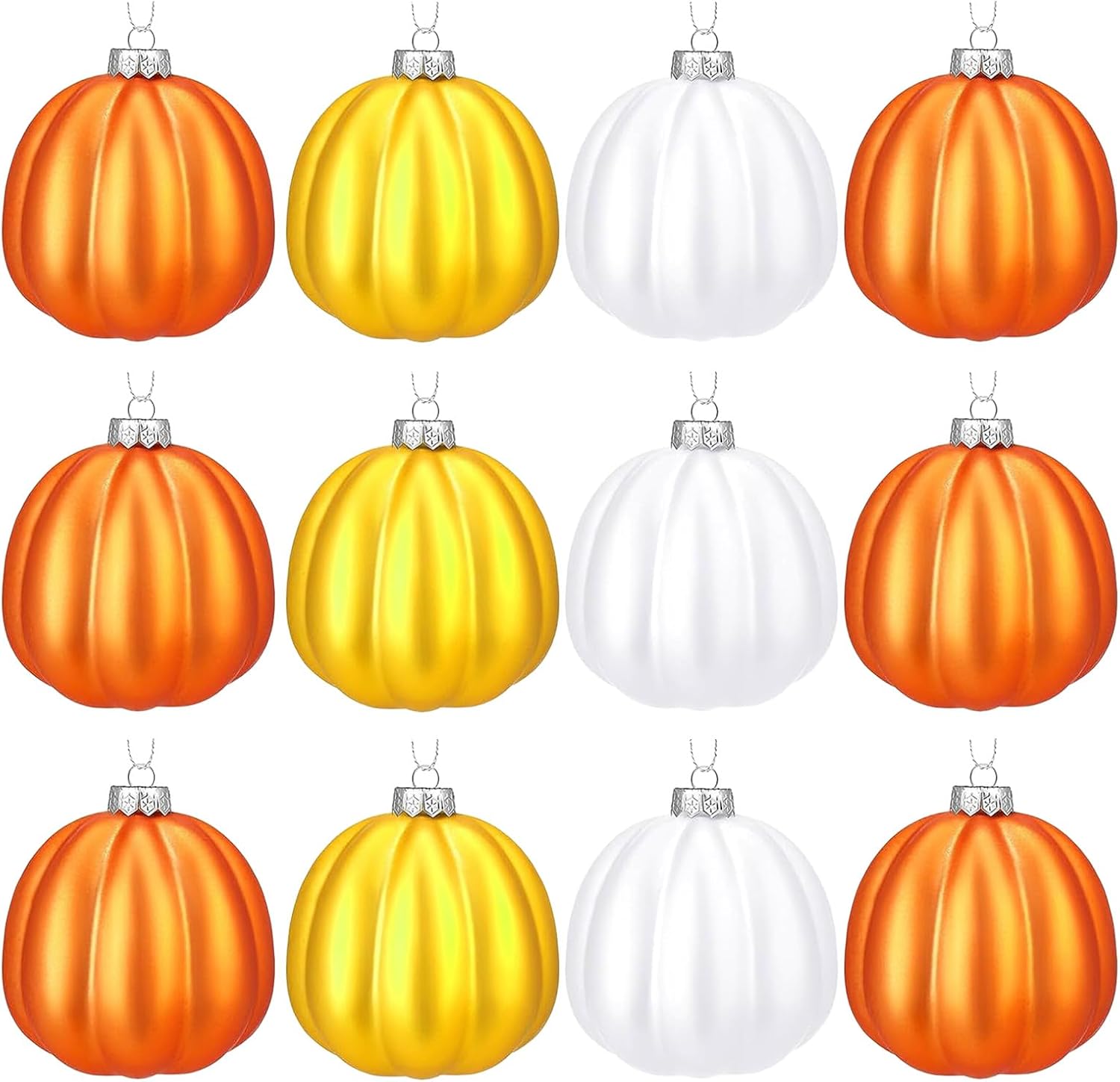 Smiling Pumpkin Hanging Ornaments - 12 Pack Halloween Decorations, Resin Fall Thanksgiving Tree Decor with Lanyards, Indoor Outdoor Home Party Décor (Mix)