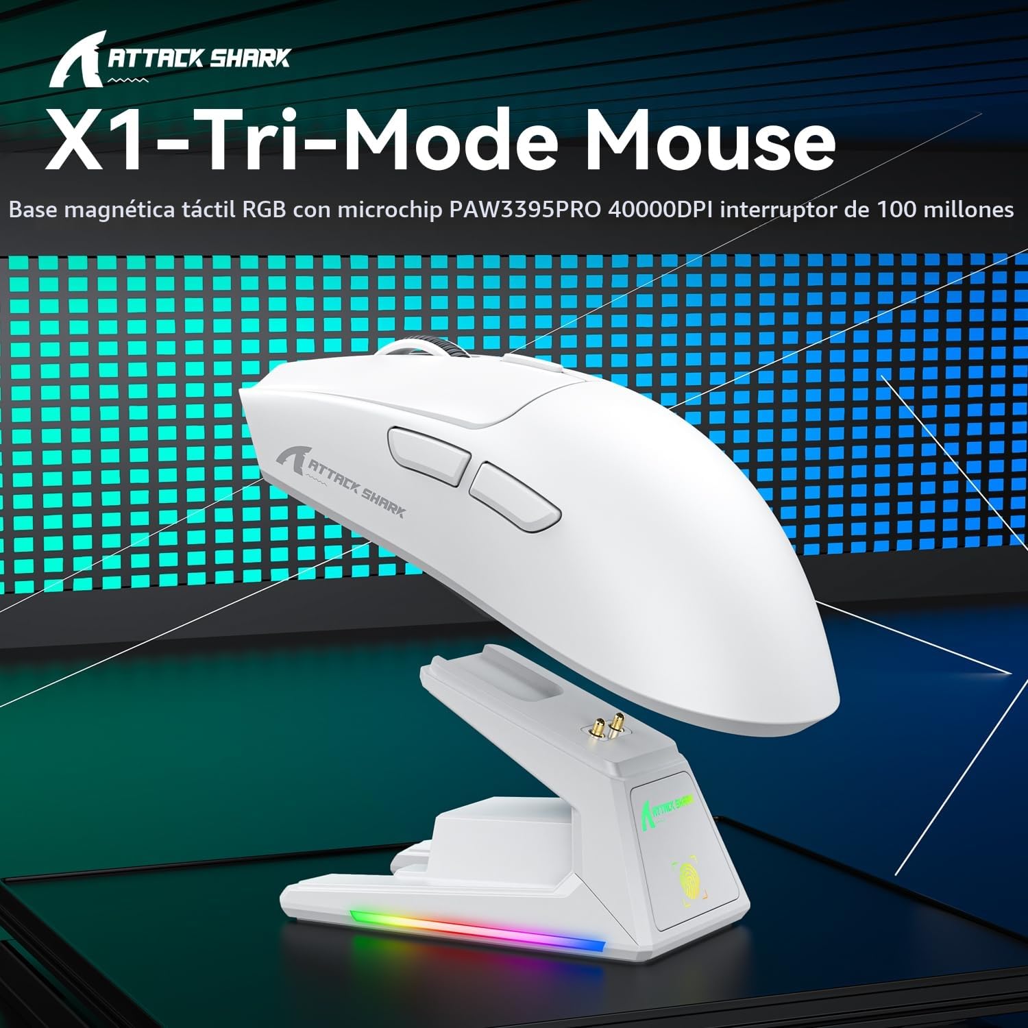 ATTACK SHARK X1 Gaming Mouse with Touchpad RGB Charging Dock, PixArt PAW3395PRO Gaming Sensor, BT/2.4G Wireless/Wired Gaming Mouse, 40000 dpi, 53g Superlight Gamer Mice for Win11/Xbox/PS/Mac (Black)