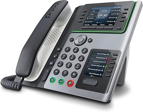 Poly Edge E450 - Teléfonos de escritorio IP (Plantronics + Polycom)  Fácil de instalar con Wi-Fi incluido  Teclas de 8 líneas que soportan hasta 32
