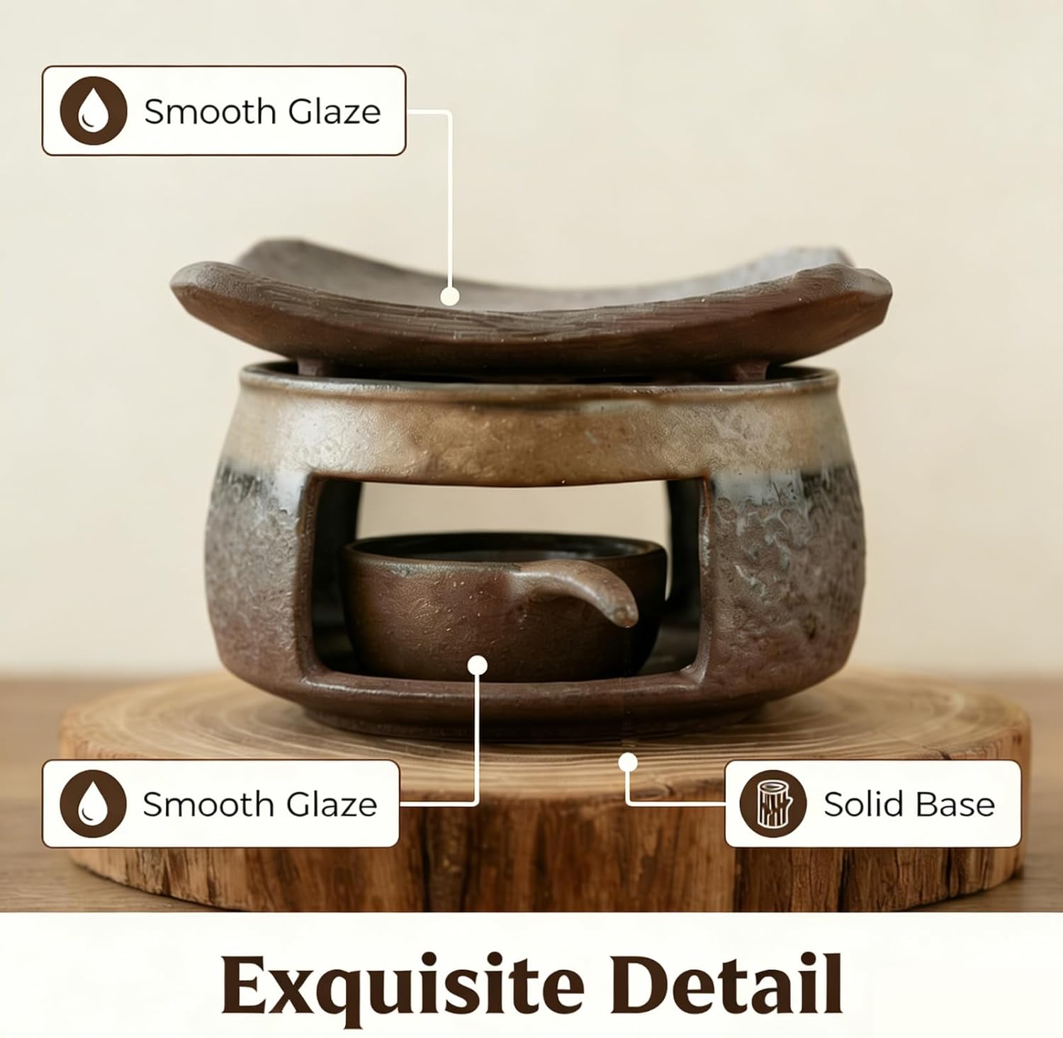 Ceramic Herb Burner Kit,Handmade Aromatherapy Stove for Essential Oils & Incense, Tealight Candle Holder Warmer for Home Office Meditation Relaxation (4)