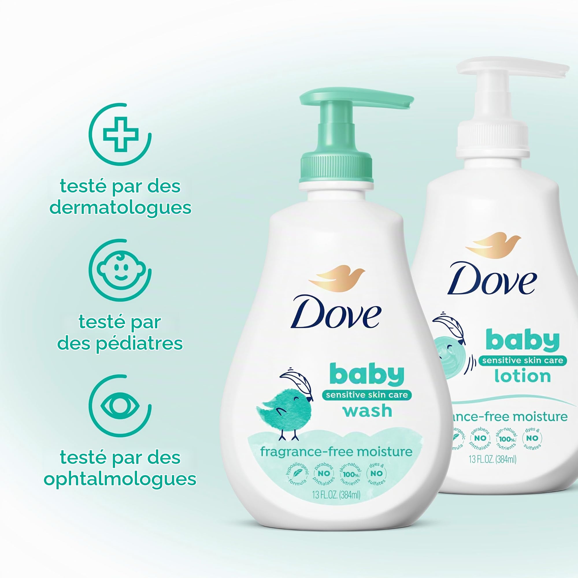 Baby Dove Sensitive Skin Care Baby Wash For Baby Bath Time Fragrance Free Moisture Fragrance Free and Hypoallergenic, Washes Away Bacteria 13 oz