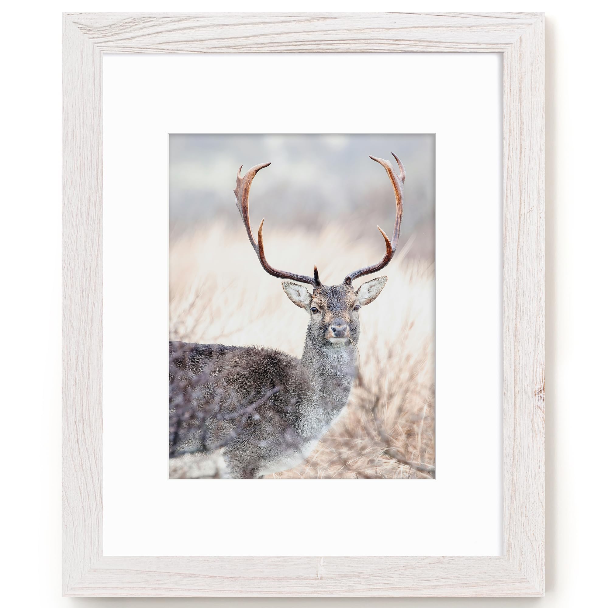 16x20 picture frame, solid wood grain picture frame-tempered glass, display poster 11x14 with mat or 16 x 20 without mat, rustic picture frames, 16x20 picture frames for wall, white, 1pack