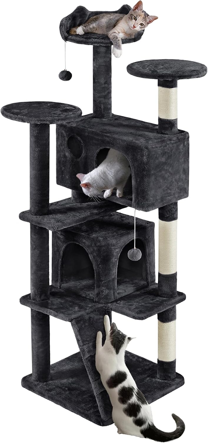 Topeakmart 70in Cat Tree, Multi-Level Cat Tower with Scratching Post Dangling Ball and Condos Cat Furniture for Indoor Cats, Black