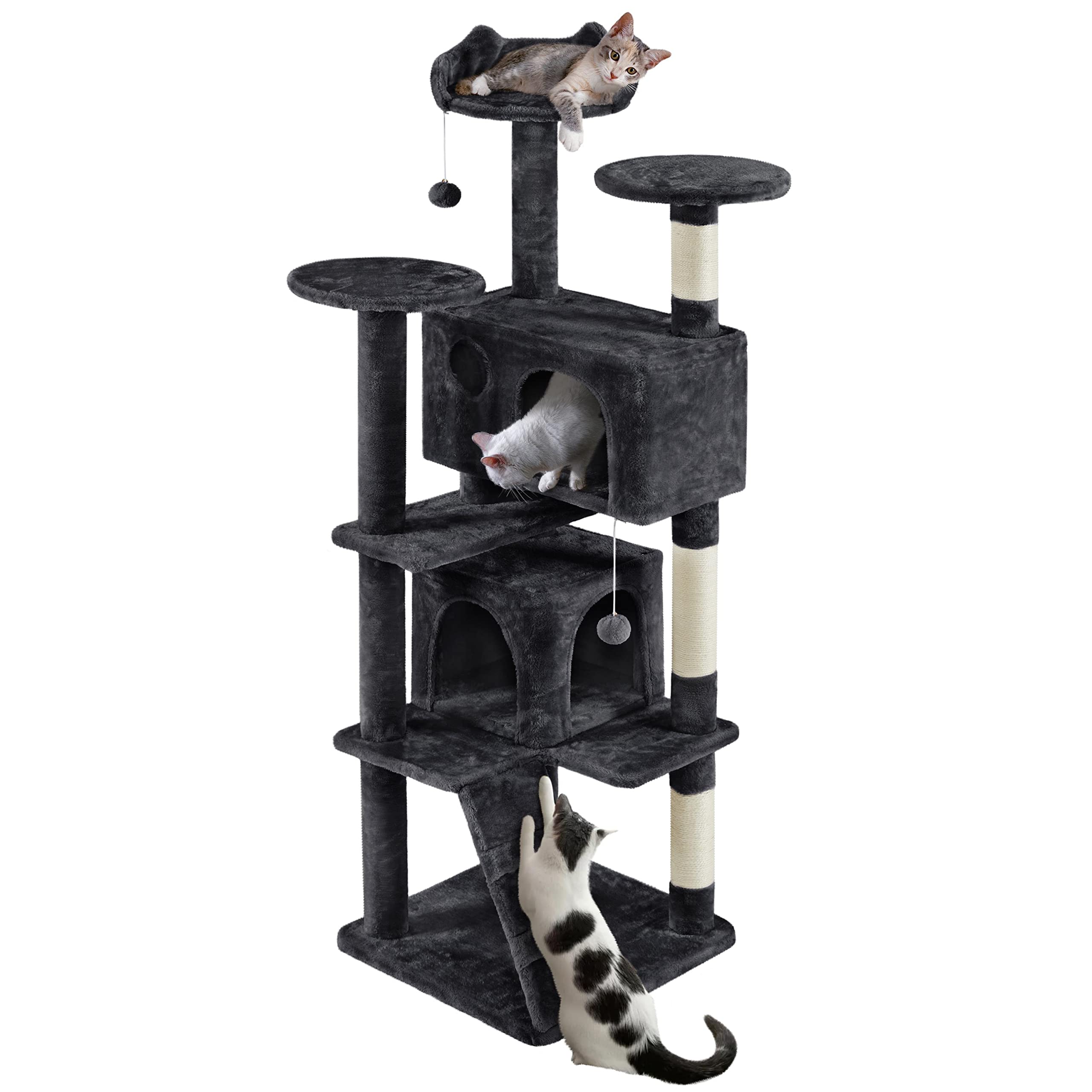 costoffs Cat Tree, 178cm Cat Tower for Indoor Cats, Multi-Level Cat Condo w/Scratching Posts and Dangling Balls, Black — image 1
