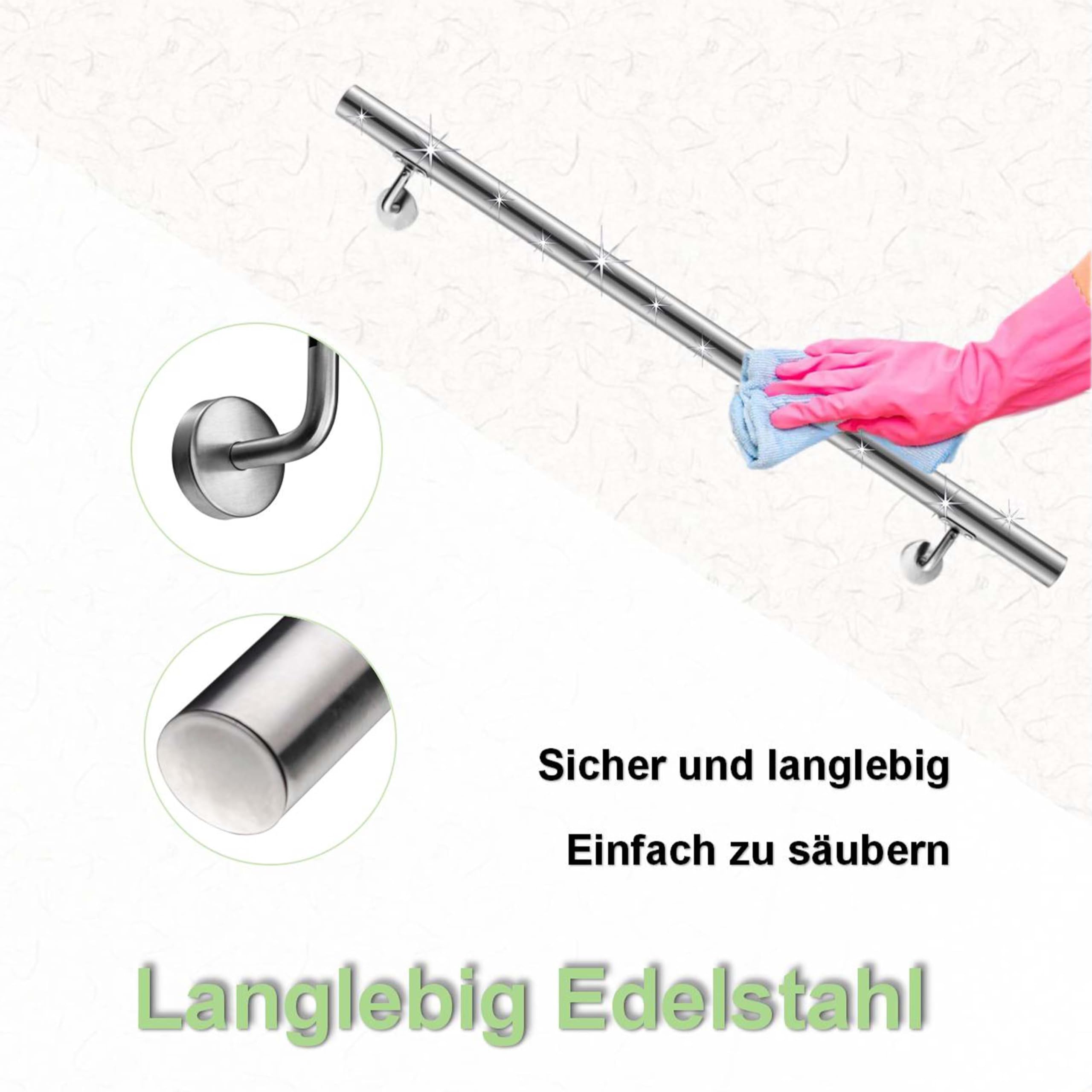 Aica Edelstahl Handlauf, Geländer, Wandhandlauf, Treppengeländer, 120 cm, Innen- und Außenbereiche geeignet