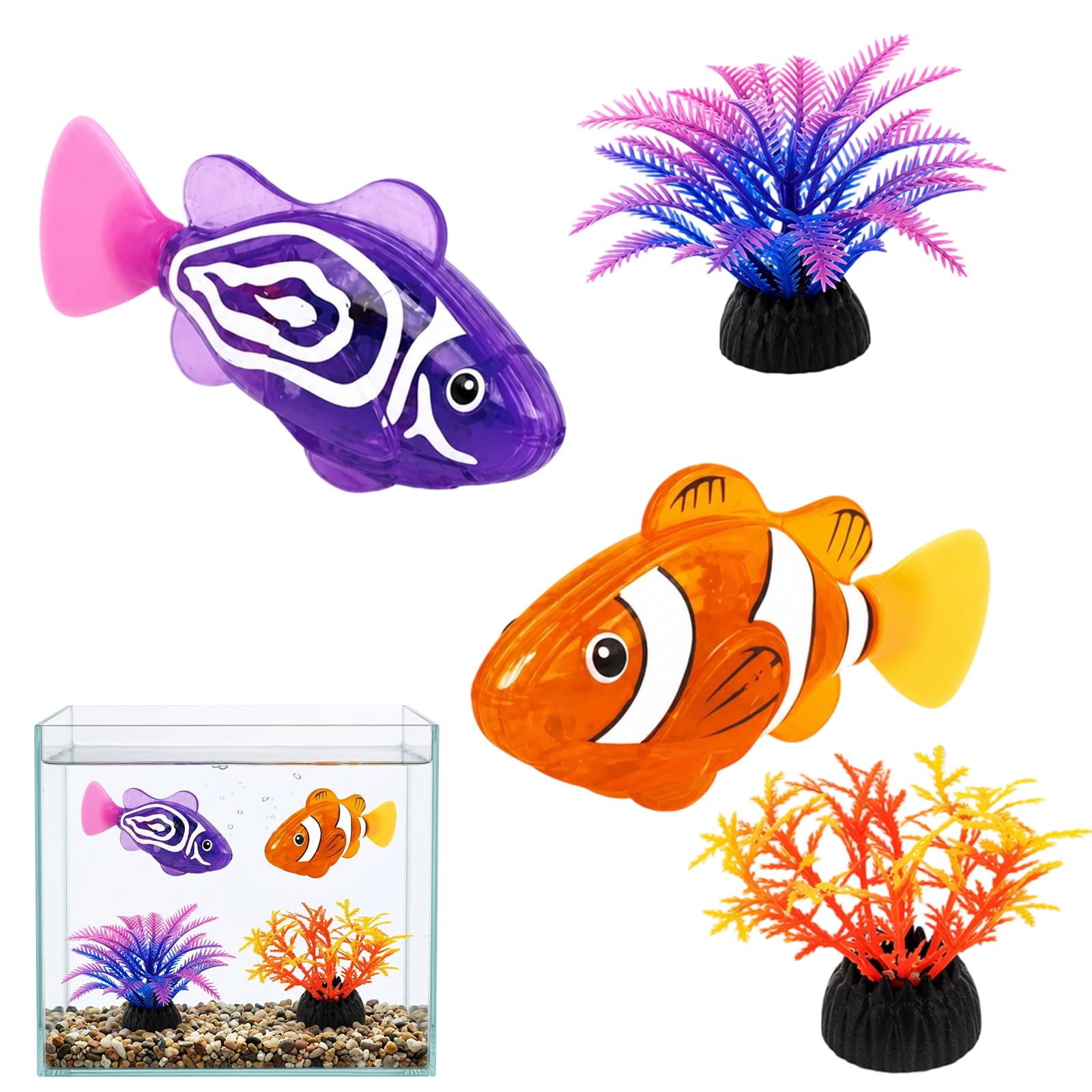 XLTXWD 4PCS Robot Fish, Bathtub Water Landscape Decor Set, Glow Fishs For Bath & Bath Fish Portable Swimming Fishs For Indoor Water Decoration