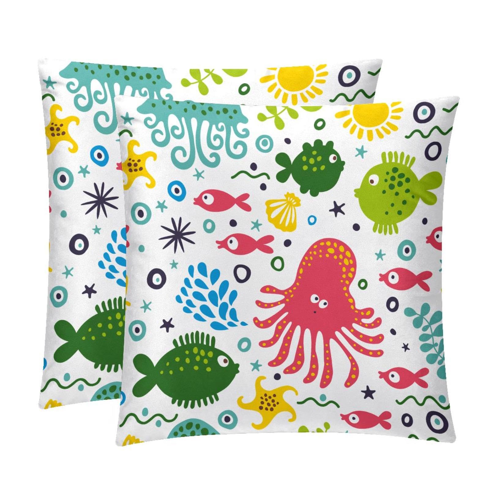 TDGKPZ Octopus Fish Throw Pillow Covers 2 Pack Cushion Cases Decorative Pillow Cases Home Decor 40x40cm