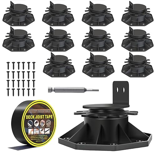 12 Pack Adjustable Deck Support Pedestal, Deck Foundation Base Support