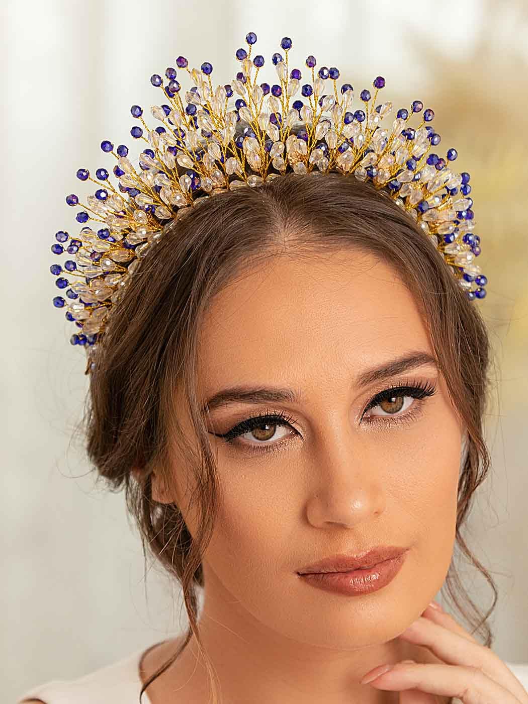 4 stuks haarbanden voor dames, haaraccessoires, kristallen hoofdbanden, champagnekleur, glitter, strass, haarband voor dames, prinses, haarbanden voor bruiloft, communie