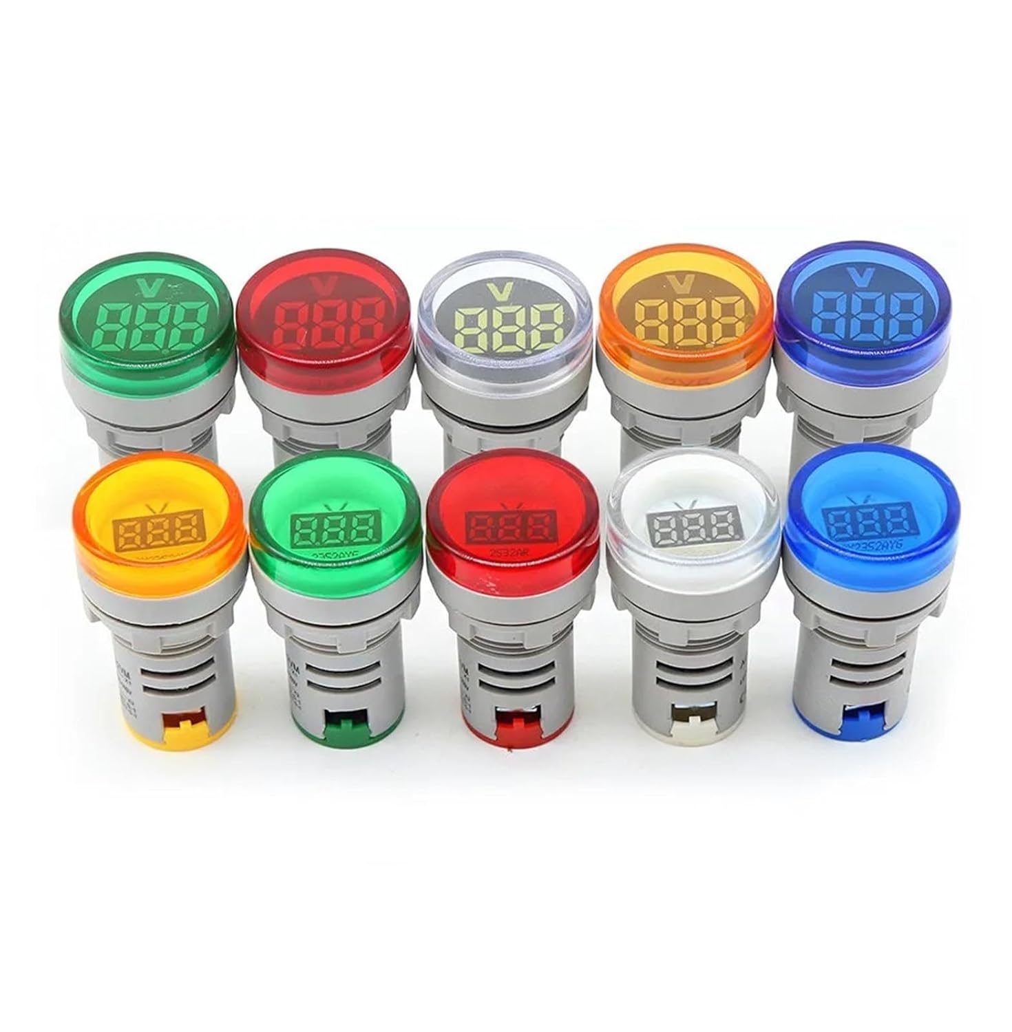 1PC 22mm DIY Mini Digital Voltmeter Round AC20-500V/DC5-60V Voltage Tester Meter Monitor Power LED Indicator Pilot Lamp Light(Green Small Print)