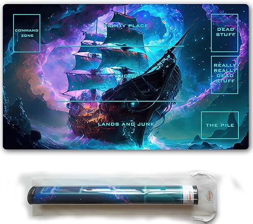 MTG Alfombra de juego con tubo de almacenamiento de plástico gratis y bolsa, reglas de campo cosidas, tapete de juego para juegos de cartas MTG para