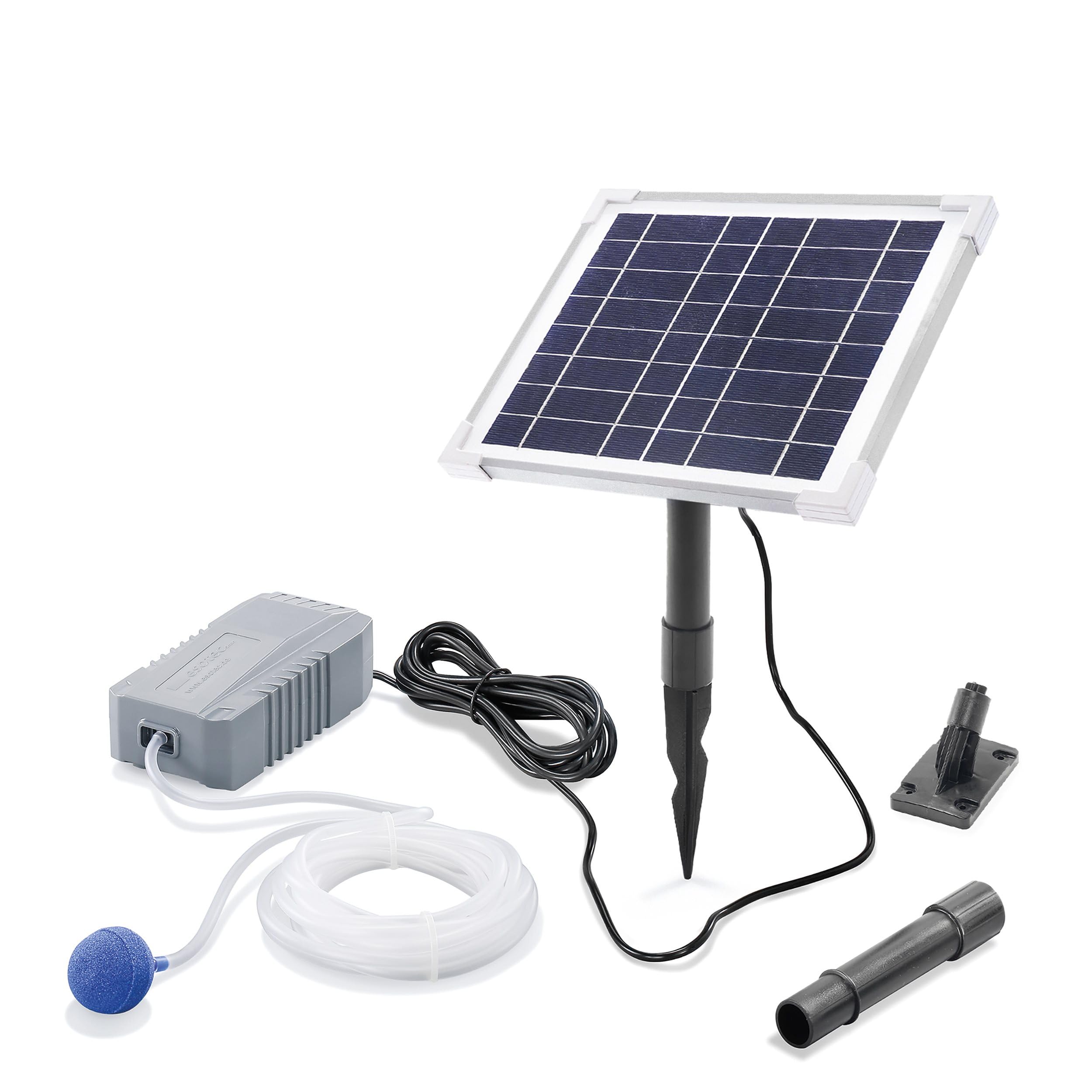 esotec Solar Teichbelüfter Set 6/130, LiFePO4 Akku-Speicher, Teichbelüftung, Sauerstoffpumpe 120 l/h, Luftpumpe, Solarpanel 6W, Erdspieß 101848