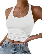 Ekouaer Camisole Tank Top Women Slim Fit Summer Sleeveless Top Sexy Open Back Knitted Fabric.