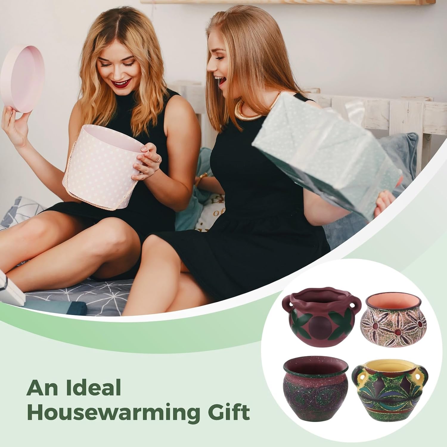 4 Pcs Ceramic Plant Pots, 5.1/4 / 5.2/3.9 in Small Succulent Pots with Drainage Hole, Decorative Flower Pots, Bohemian Style Indoor Pots Set for Home Decor