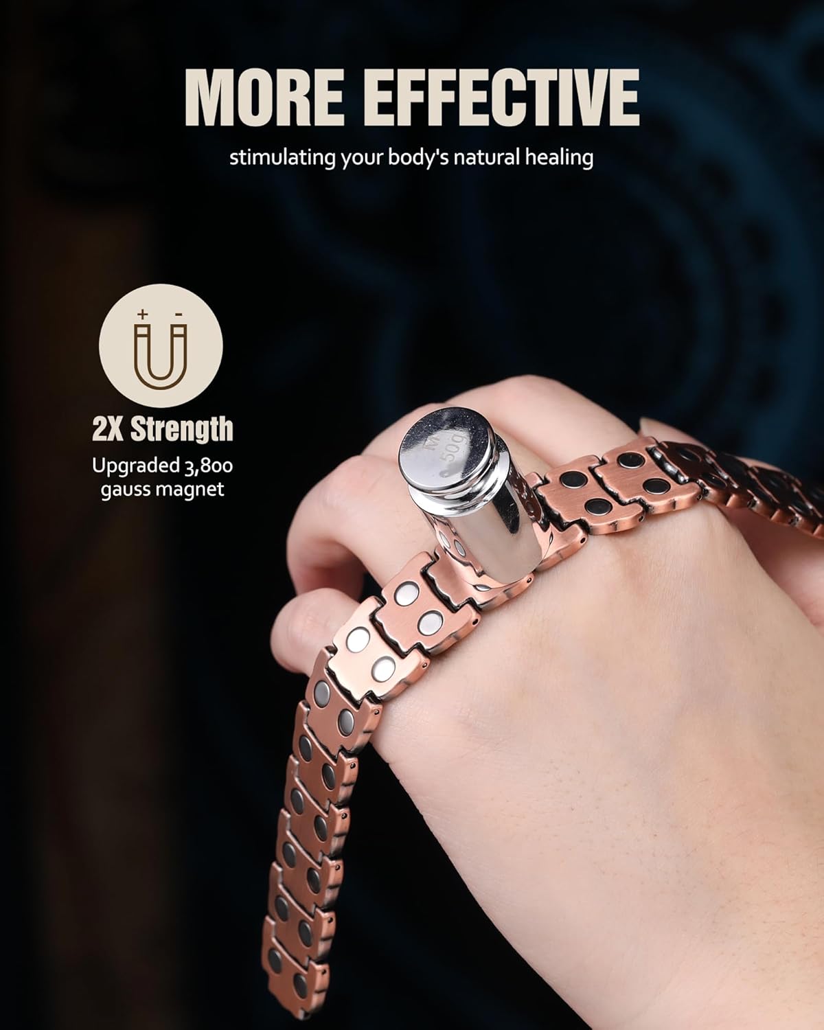 Jecanori Pure Copper Bracelet for Men, 2X Strength Magnetic Bracelets for Men with Fold-Over Clasp - Image 3