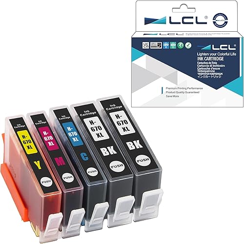 Miniatura 1 de LCL Cartucho de tinta de repuesto compatible para HP 670XL CZ117AL CZ118AL CZ119AL CZ120AL 3525 4615 4620 4625 5525 6526 (paquete de 5 unidades, 2