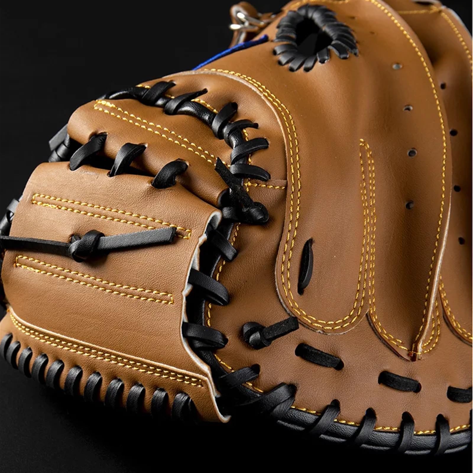 Rękawica baseballowa Outdoor Sports w kolorze brązowo-czarnym z PVC, do łapania, ćwiczeń softballu, rozmiar 12,5, lewa ręka, regulowana i wygodna