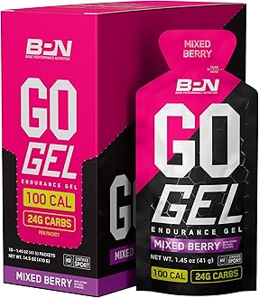 BARE PERFORMANCE NUTRITION, BPN Go Gel Endurance, 24g of Carbohydrates & 100 Calories per Pack, Vegan + Gluten Free Running Gel, 10 Single-Serving Packs, Mixed Berry