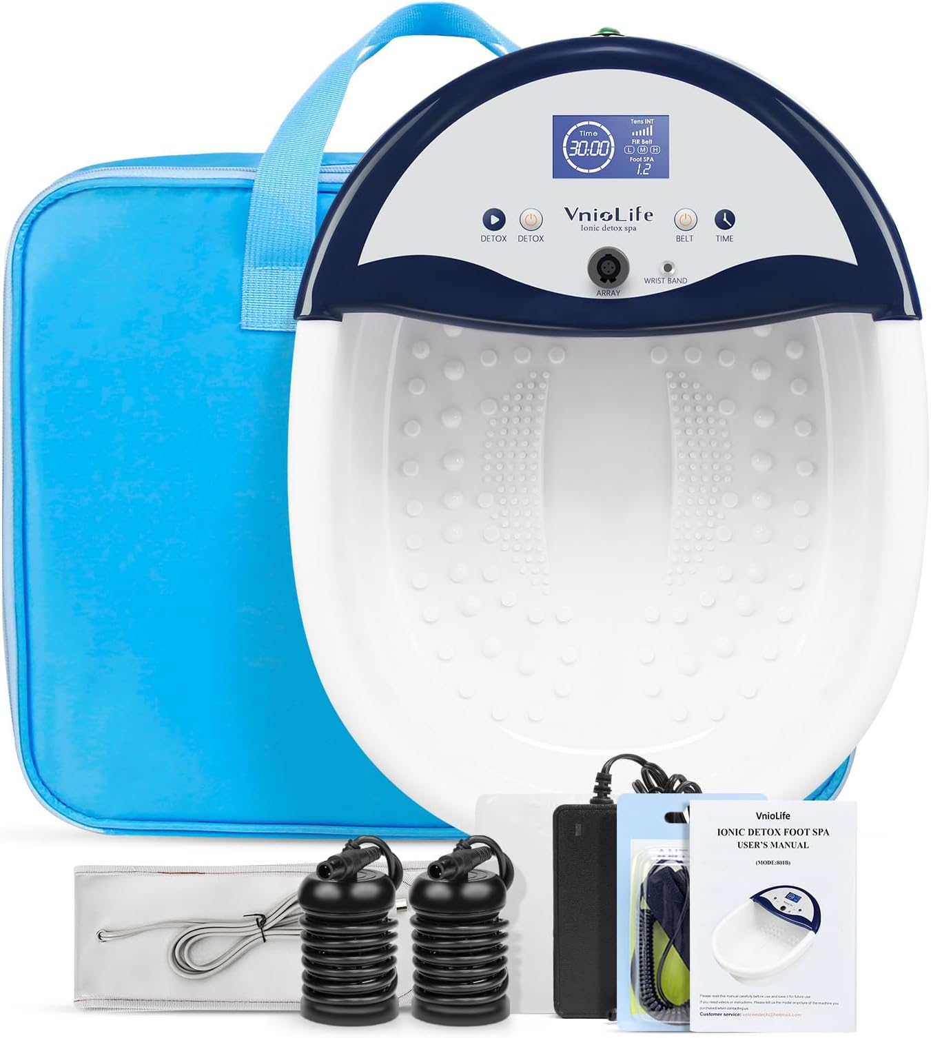 Ionic Foot Bath Detox Machine, LED Display Foot Detox Spa with Heated Belt, Wrist Strap, Arrays, Liners (Portable Handbag)