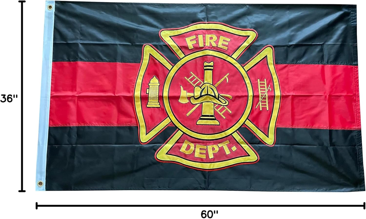 4 Less Co 3x5 ft Fire Department Firefighter Embroidered Nylon Flag Double Sided, Red Black kb