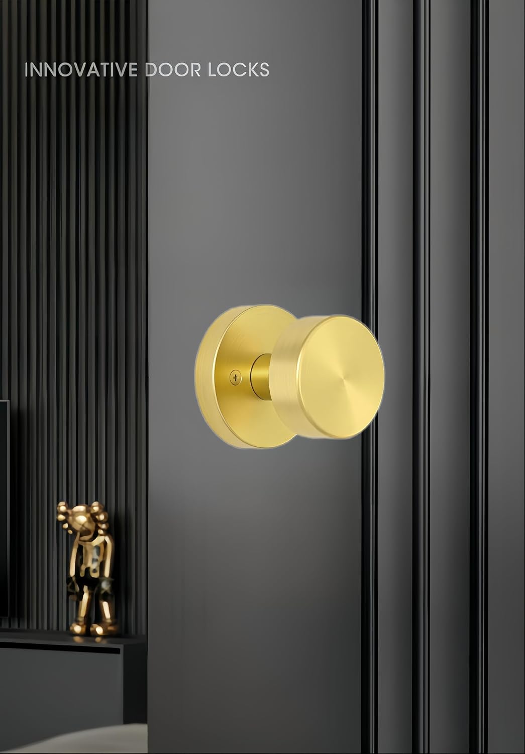 Hoconnie Dummy Door Knob, Brushed Satin Brass Dummy Door Knobs Interior, Round Modern Door Handle Interior for Hall Pantry Closet Door Bifold Doors (Gold, 2 Pack Dummy)