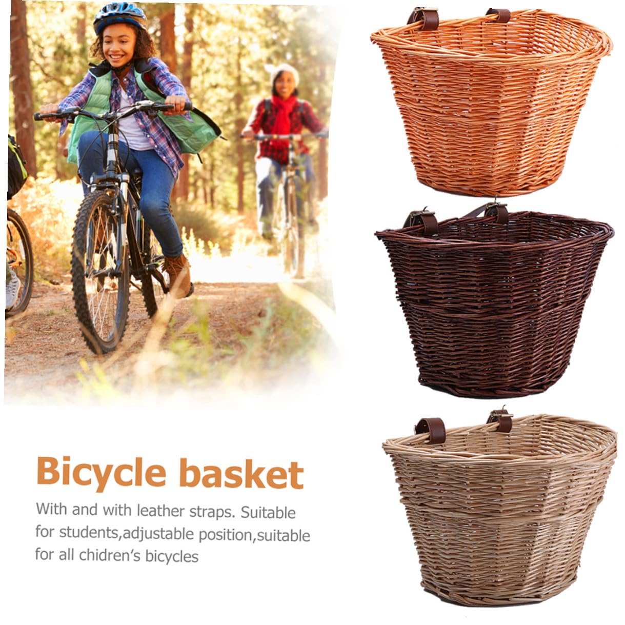 Cesta de Almacenamiento de Bicicleta en D Delantera Mimbre Forma Resistente Gran Espacio Adecuado Decoración y Ciclismo al Aire Libre