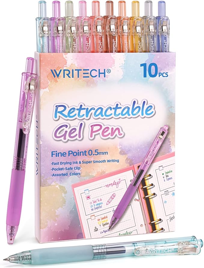 WRITECH Bolígrafos de gel retráctiles de secado rápido