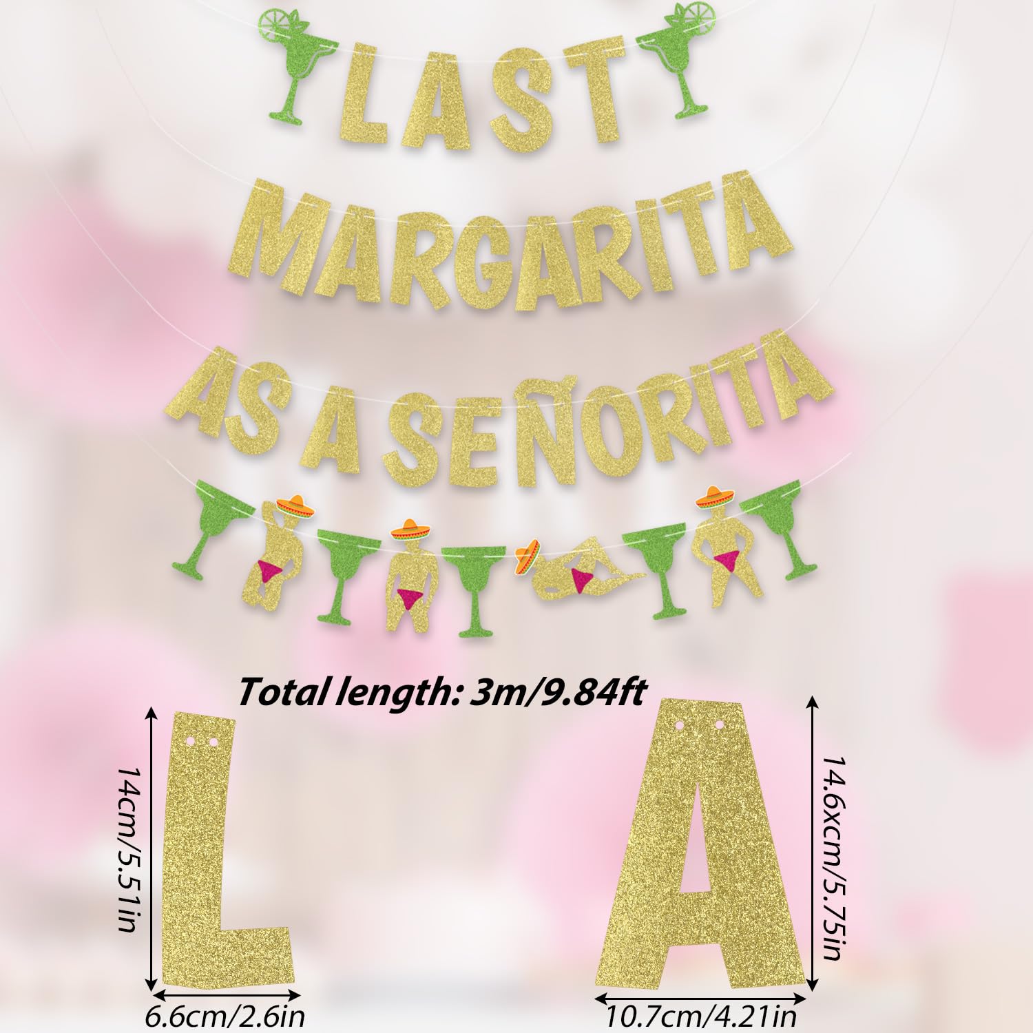 4szt Last Margarita as a Senorita Banery, Zloty Brokat Margarita Bar Banner Wesola Margarita Wieczór Panienski Dekoracje na Wieczór Panienski Baner Barowy z Motywem Margarity